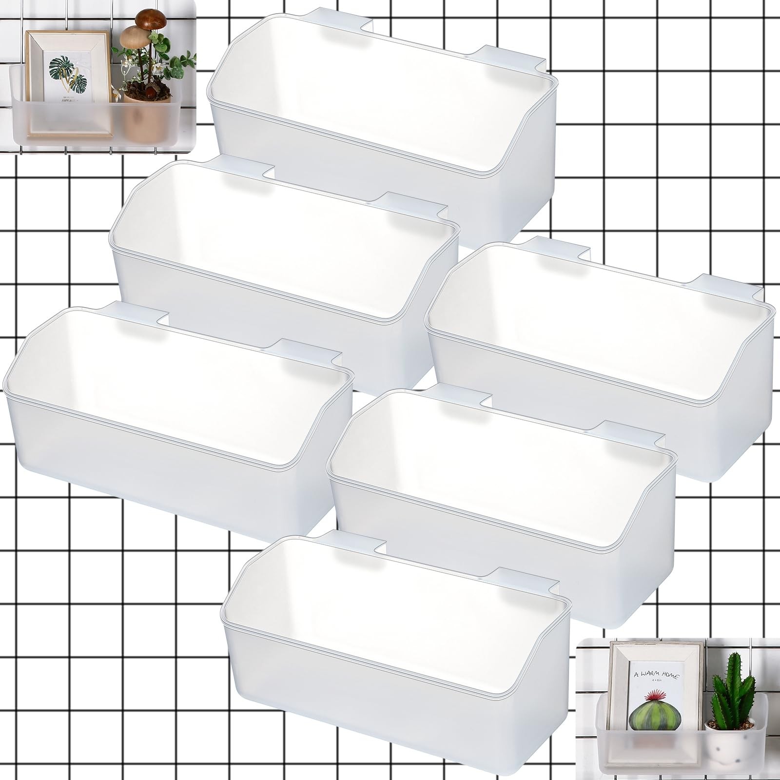 6 PCS Clear Gridwall Baskets Storage Bin Plastic Panels Fits 3 Inch Wall
