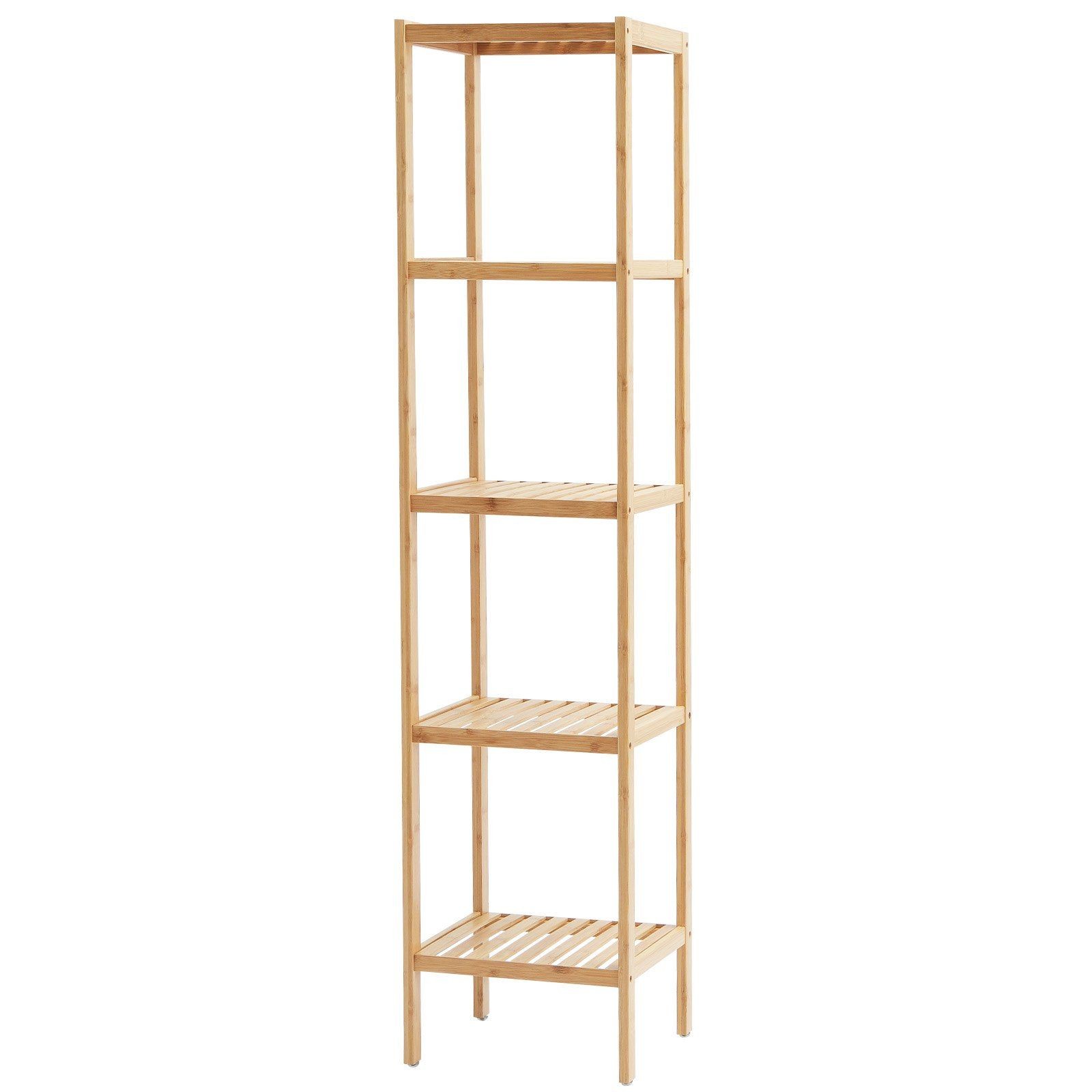 5-Tier Bamboo Shelf: 5x22lb Open Racks, Waterproof NC Finish, Freestanding