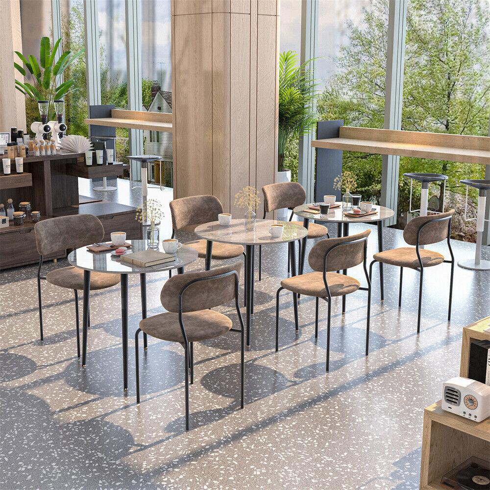 Modern White Grey Marble Kitchen Dining Table Bistro Cafe Table w/ Pedestal Base