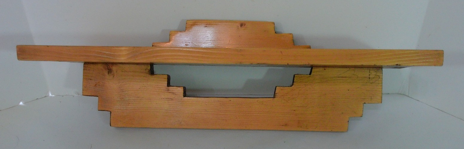 Vtg Handmade Wood Wall Shelf Aztec Southwest Design Light Stain 20″ Across