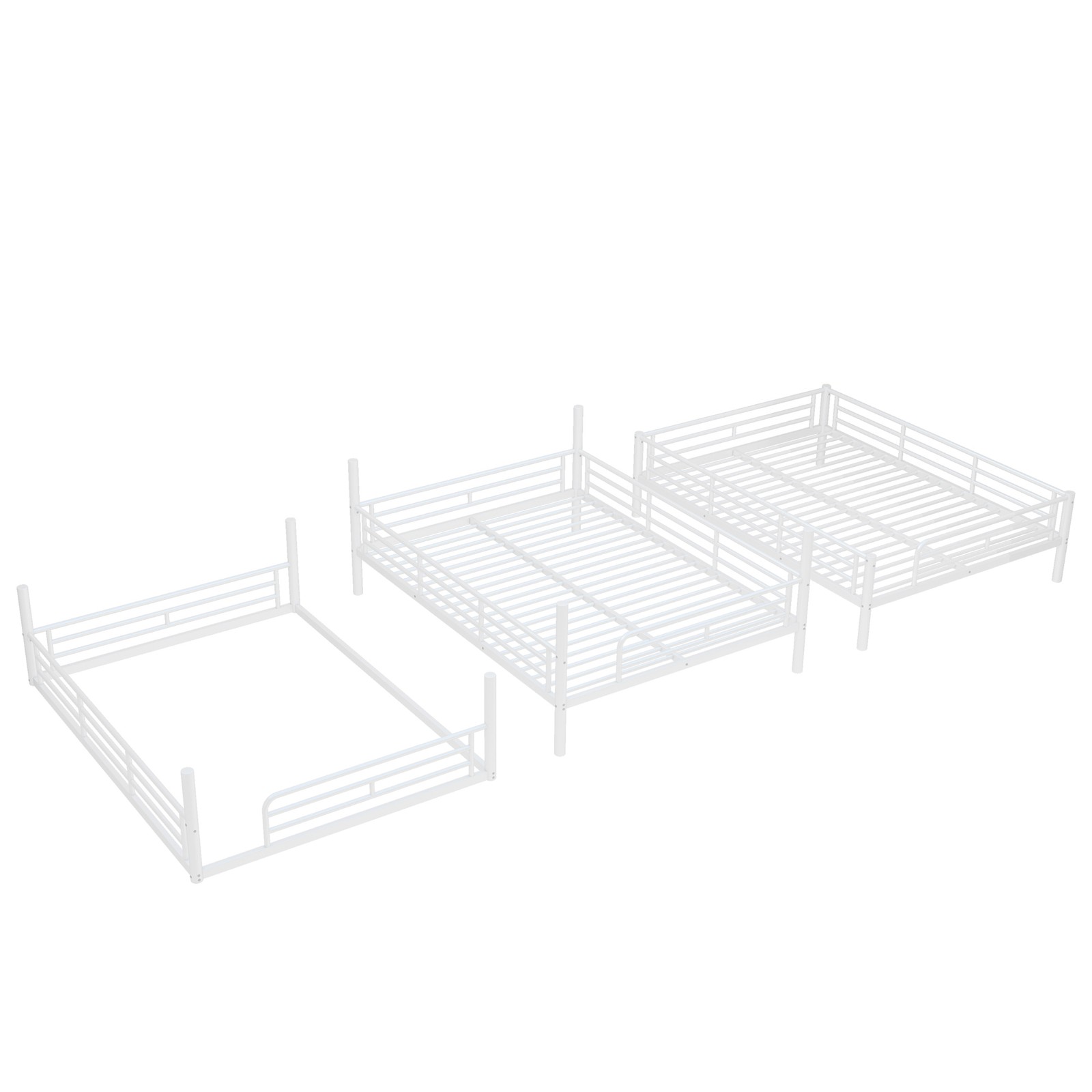 Queen over Queen over Queen Bunk Bed,Metal Triple Bunk Bed with Safety Guardrail