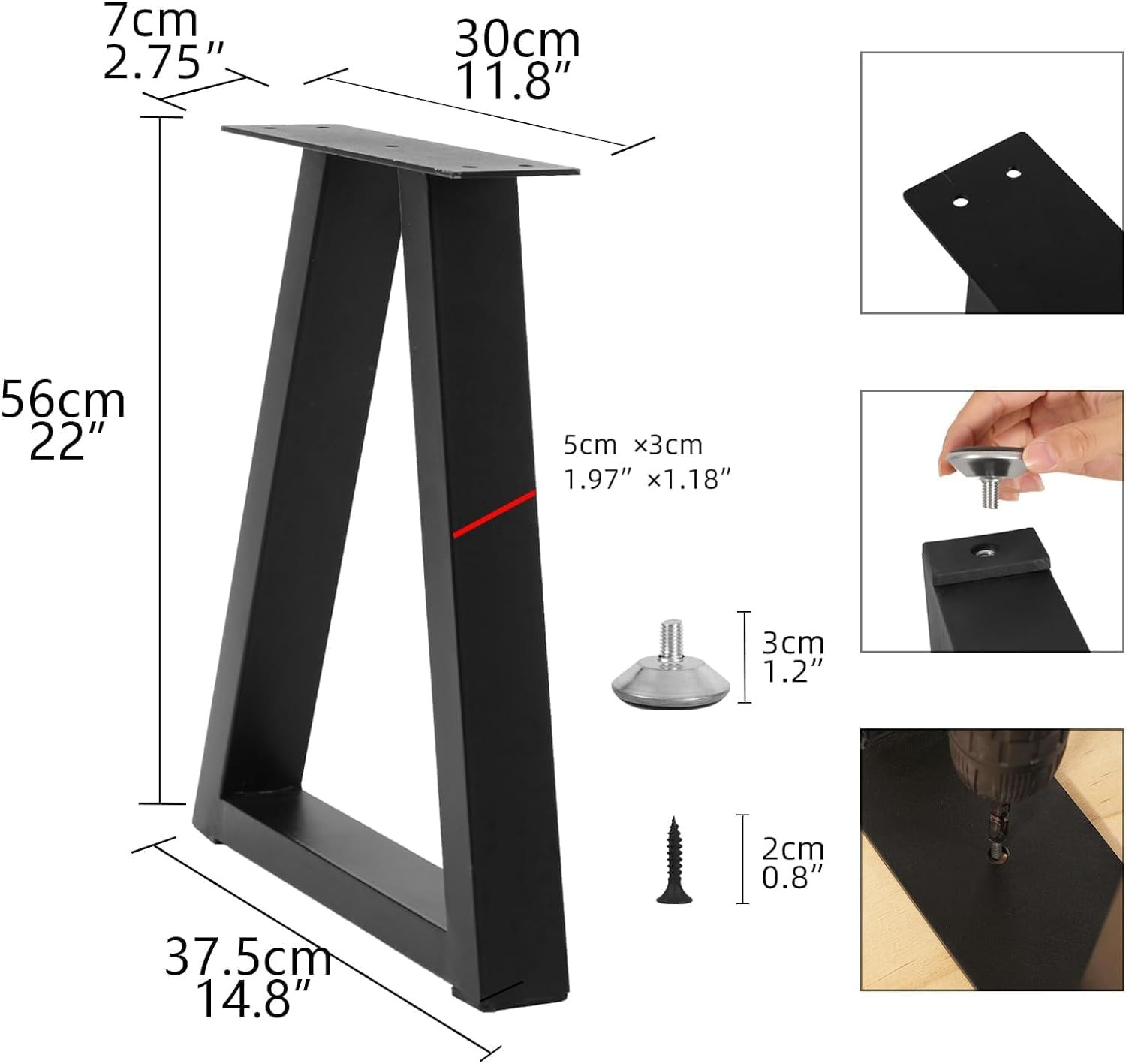 22″ Heavy-Duty Trapezoid Metal Desk Legs with Adjustable Feet Pads, 800Lb Capaci