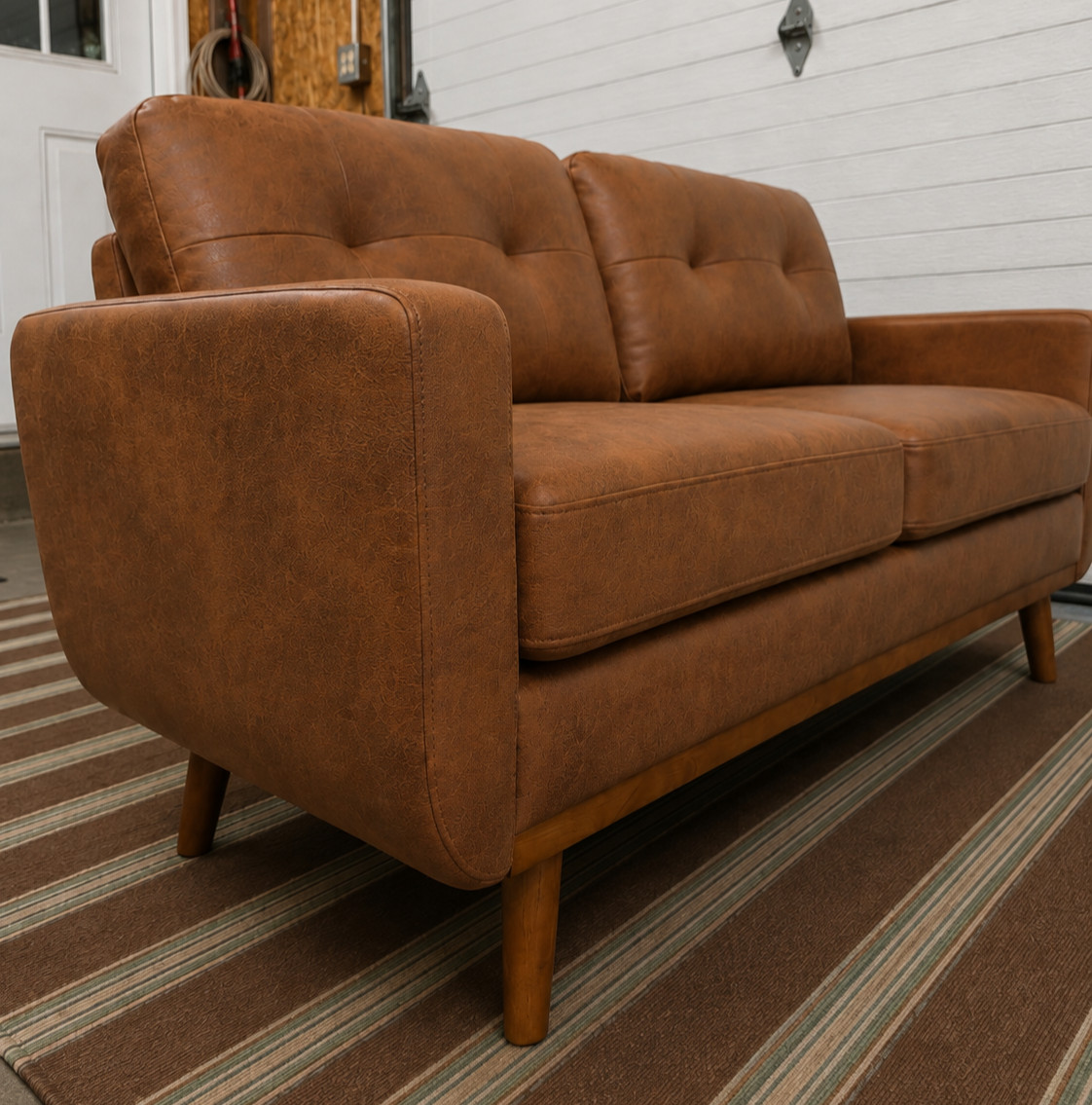 65″ Vintage Mid-Century Modern Microsuede Loveseat Sofa Light Brown 2-Seater