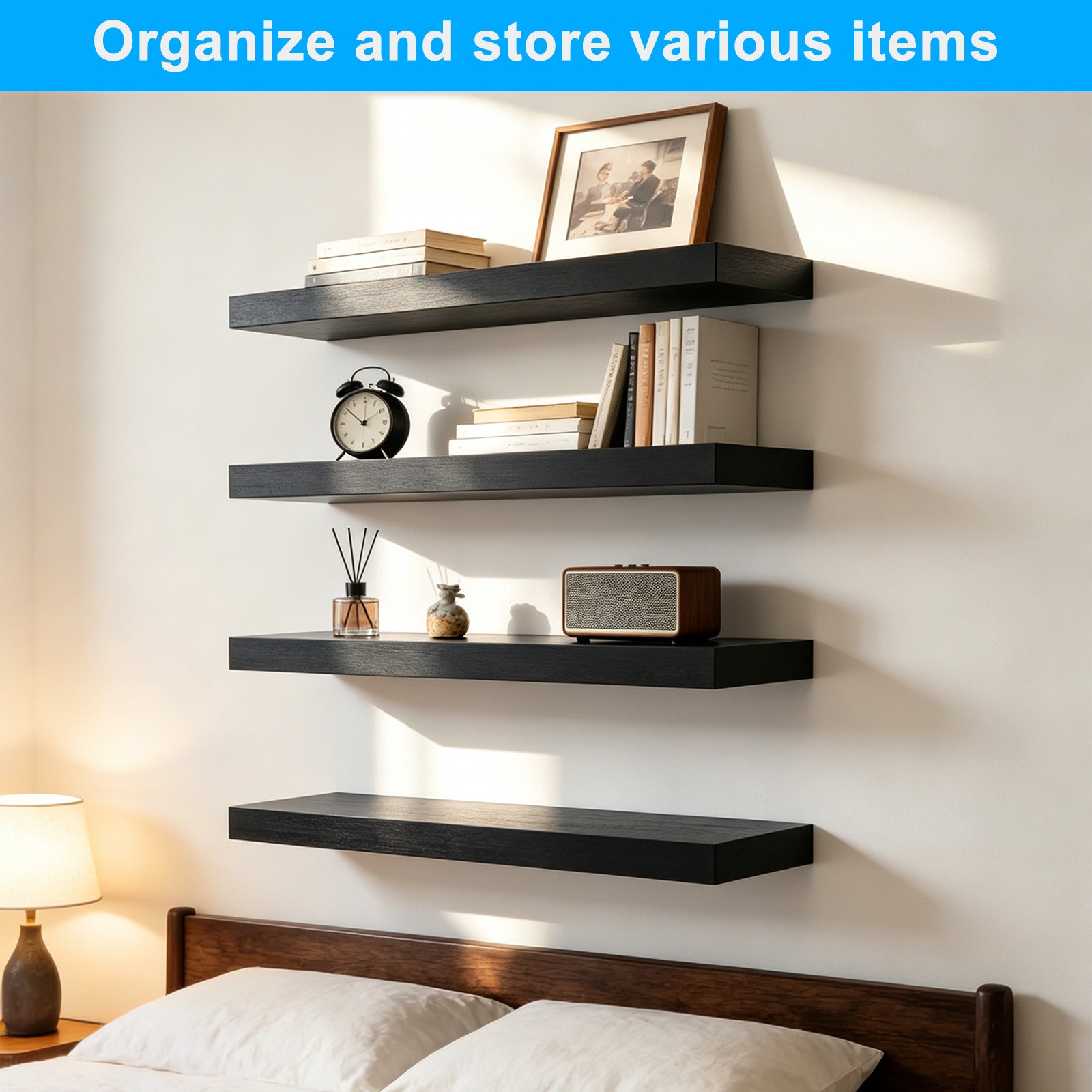 4 Pack Floating Shelves for Wall (15.75Inch) Wall-Mounted Shelves with Brackets
