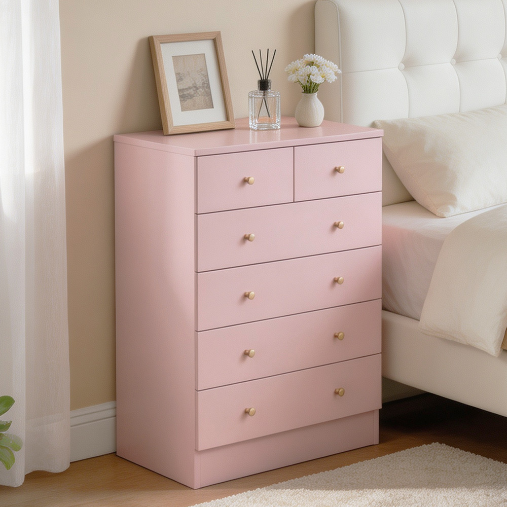 6 Drawer Dresser Pink Clothes Storage Cabinet Chest Of Drawer Kids Bedroom Stand