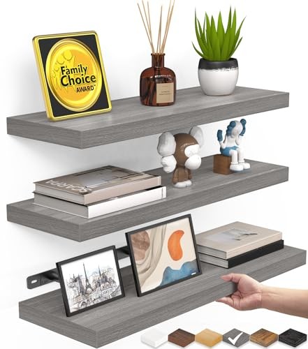 Grey Floating Shelves for Wall, 15.7inches E. Grey – Industrial Edge Style