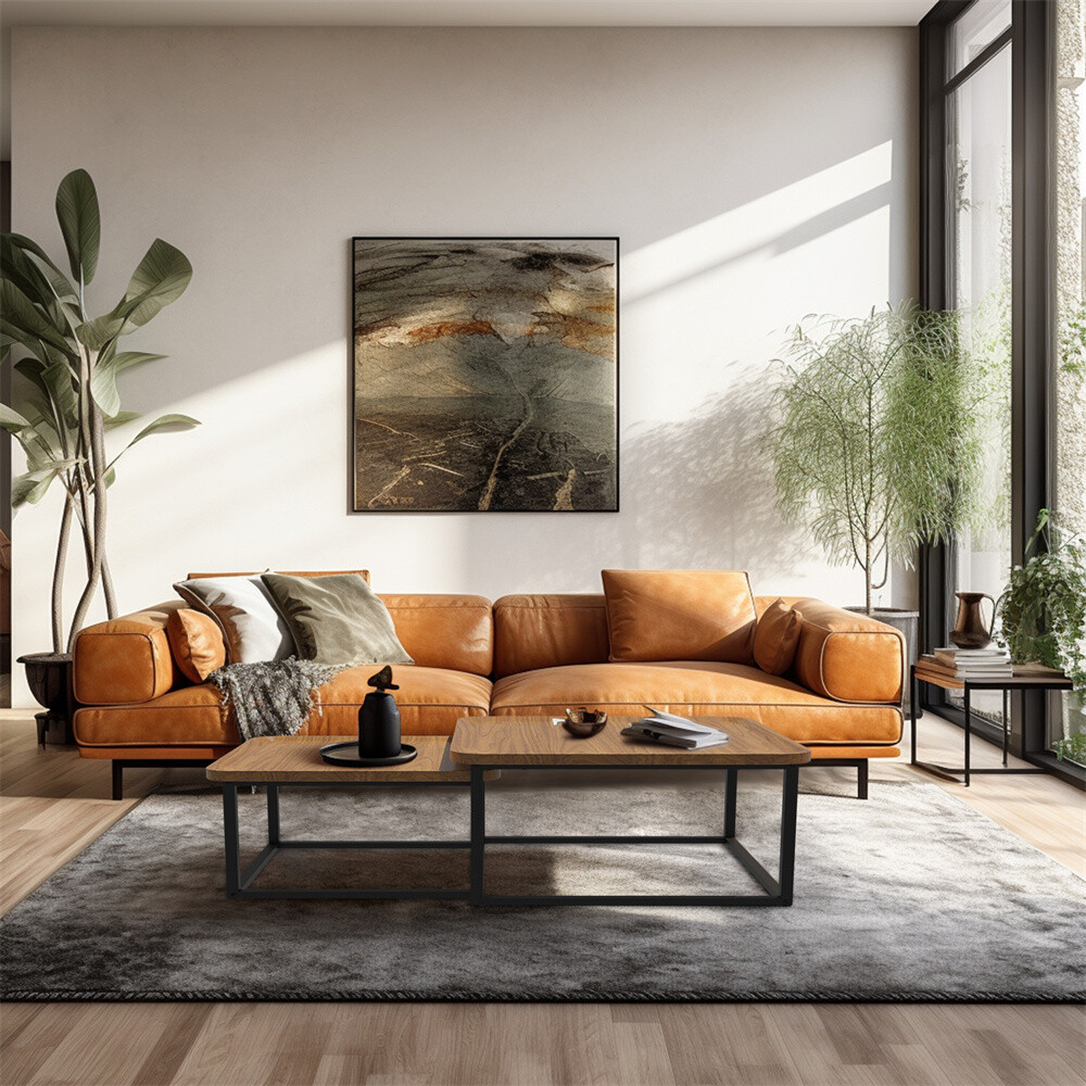 2pcs Industrial Coffee Table Rustic Steel Accent Table for Living Room Stackable