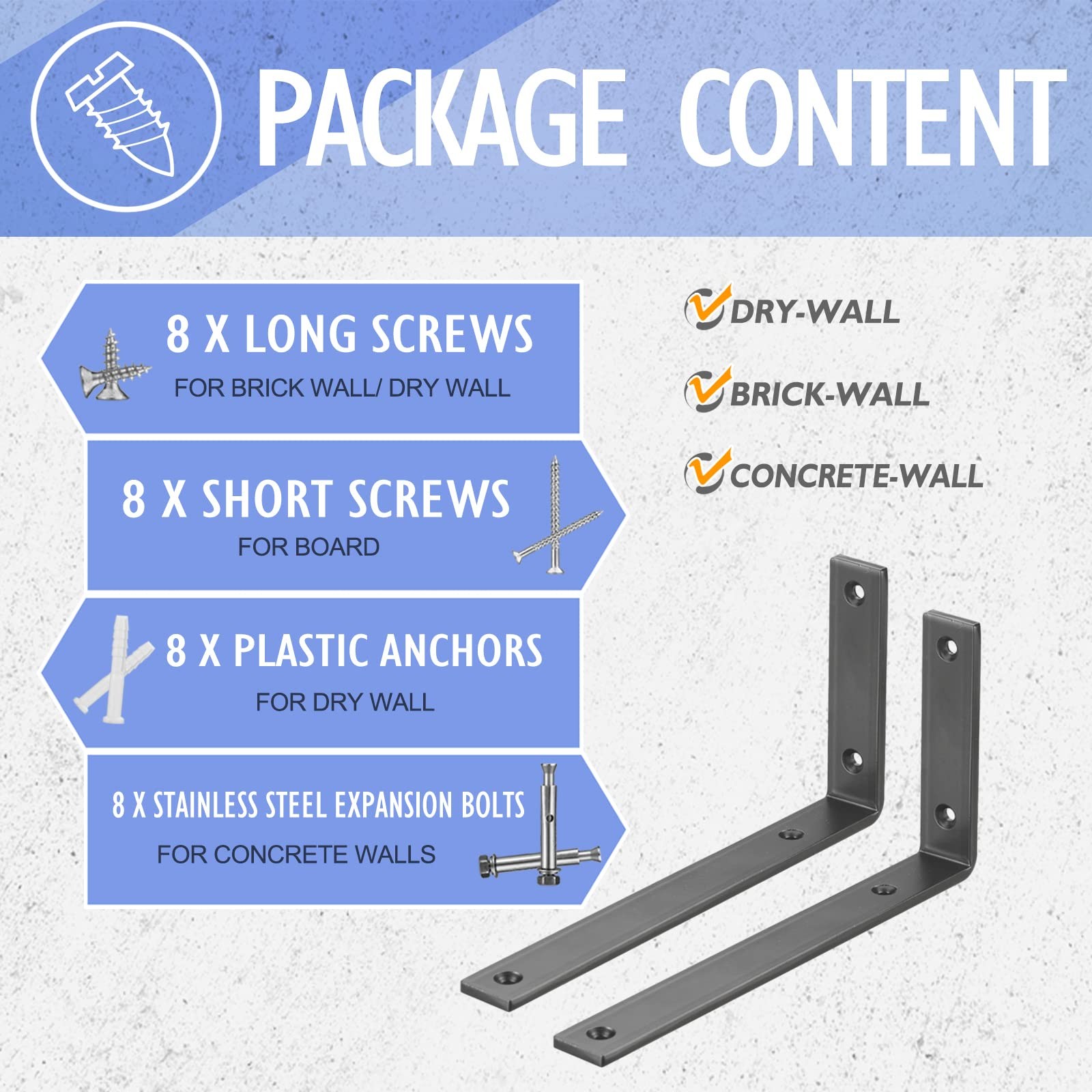 Shelf Bracket 10″ x 4.7″ 1/4″ Thick Black – Max Load 440 lb, Pack of 4 for DIY
