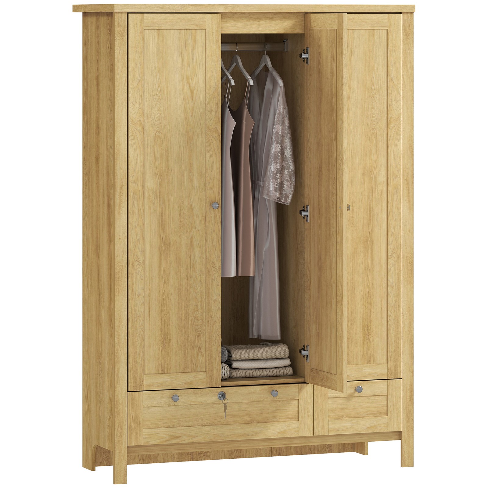 HOMCOM Wardrobe Closet with 3 Doors and 2 Drawers Bedroom Armoire Refurbished