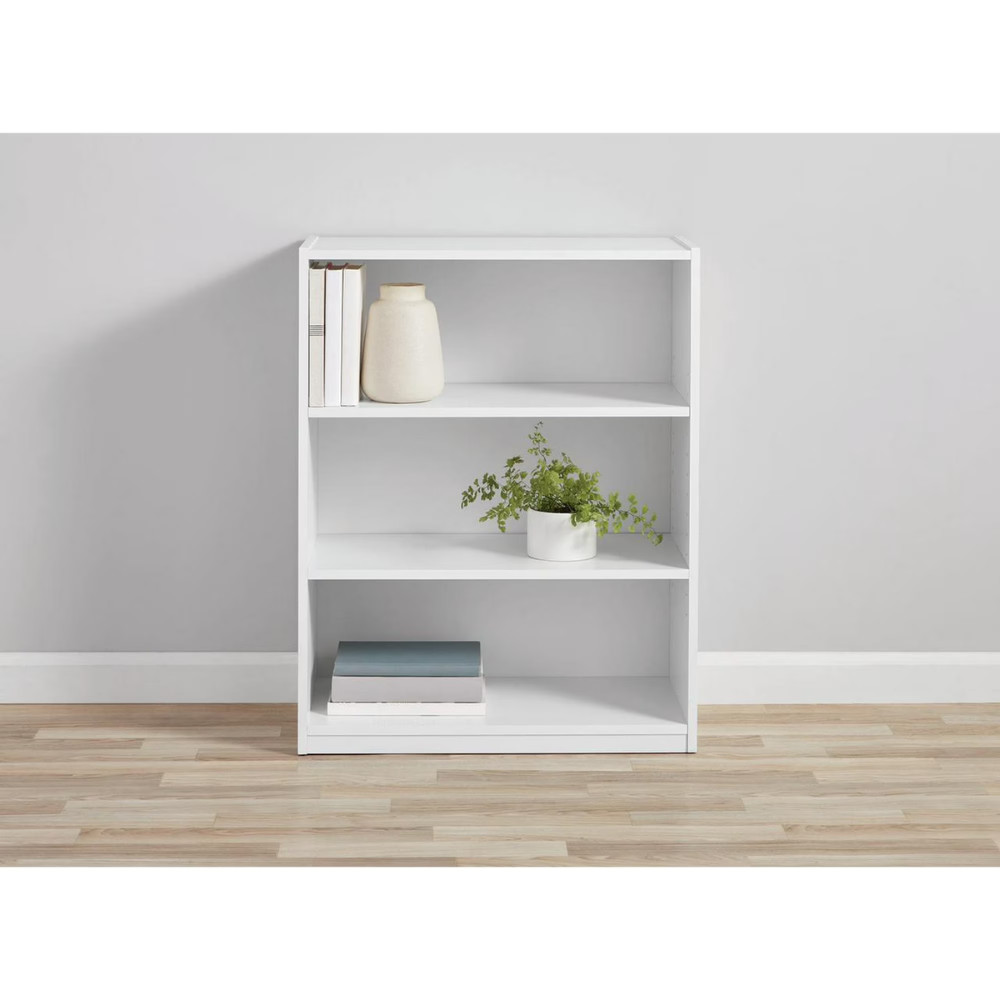 Mainstays 3-Shelf Wood Bookcase, Adjustable Shelves, Storage Display Unit, White