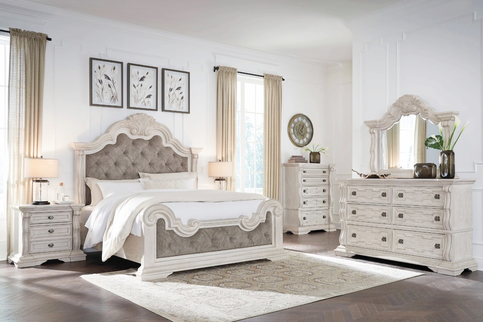 NEW King Queen 5PC Bedroom Set Traditional European Antique White Bed/D/M/N/C