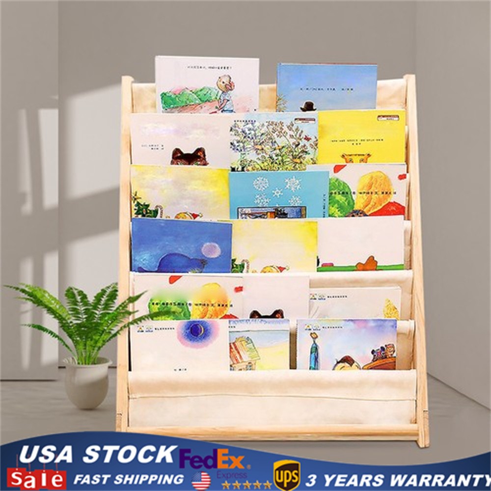 6 Tiers Wooden Bookcase Children Kids Book Shelf Storage Rack Tidy Organizer