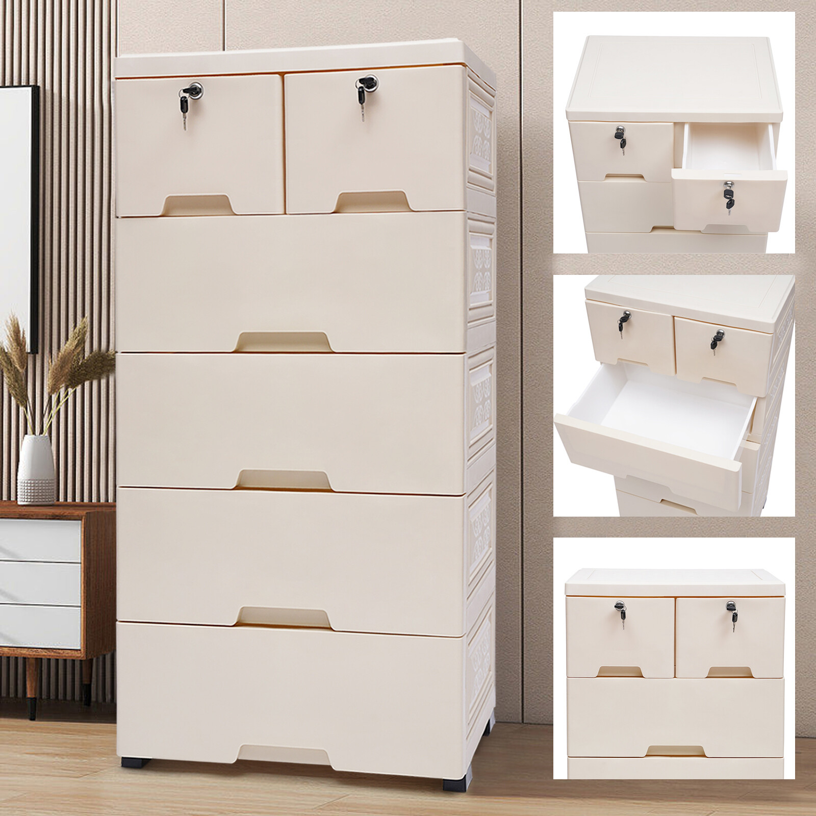 6 Drawers Dresser Tall Chest of Drawer Storage Organizer Closet for Bedroom