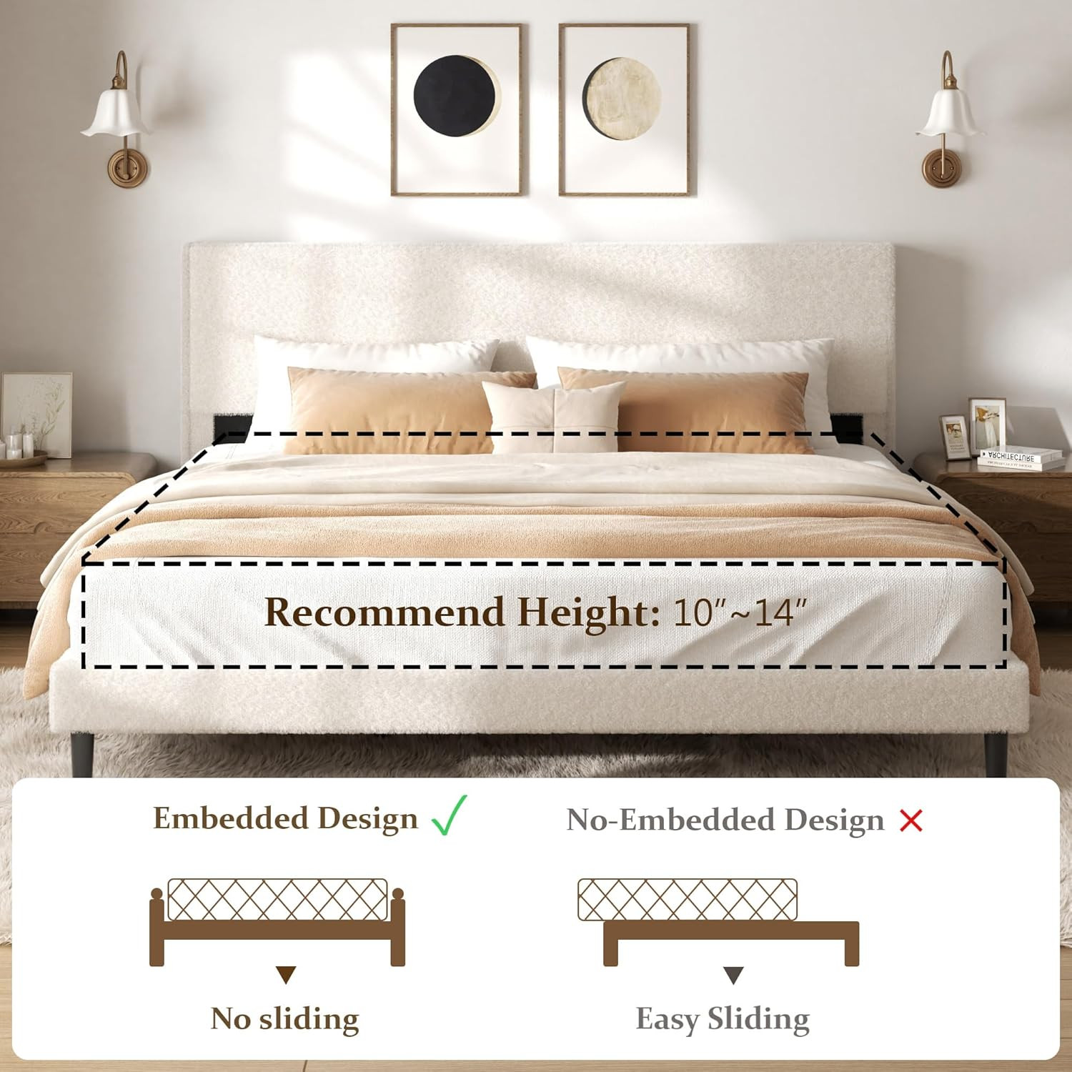 Queen Bed Frame,Teddy Velvet Modern Platform Bed Frame with Upholstered Headboar