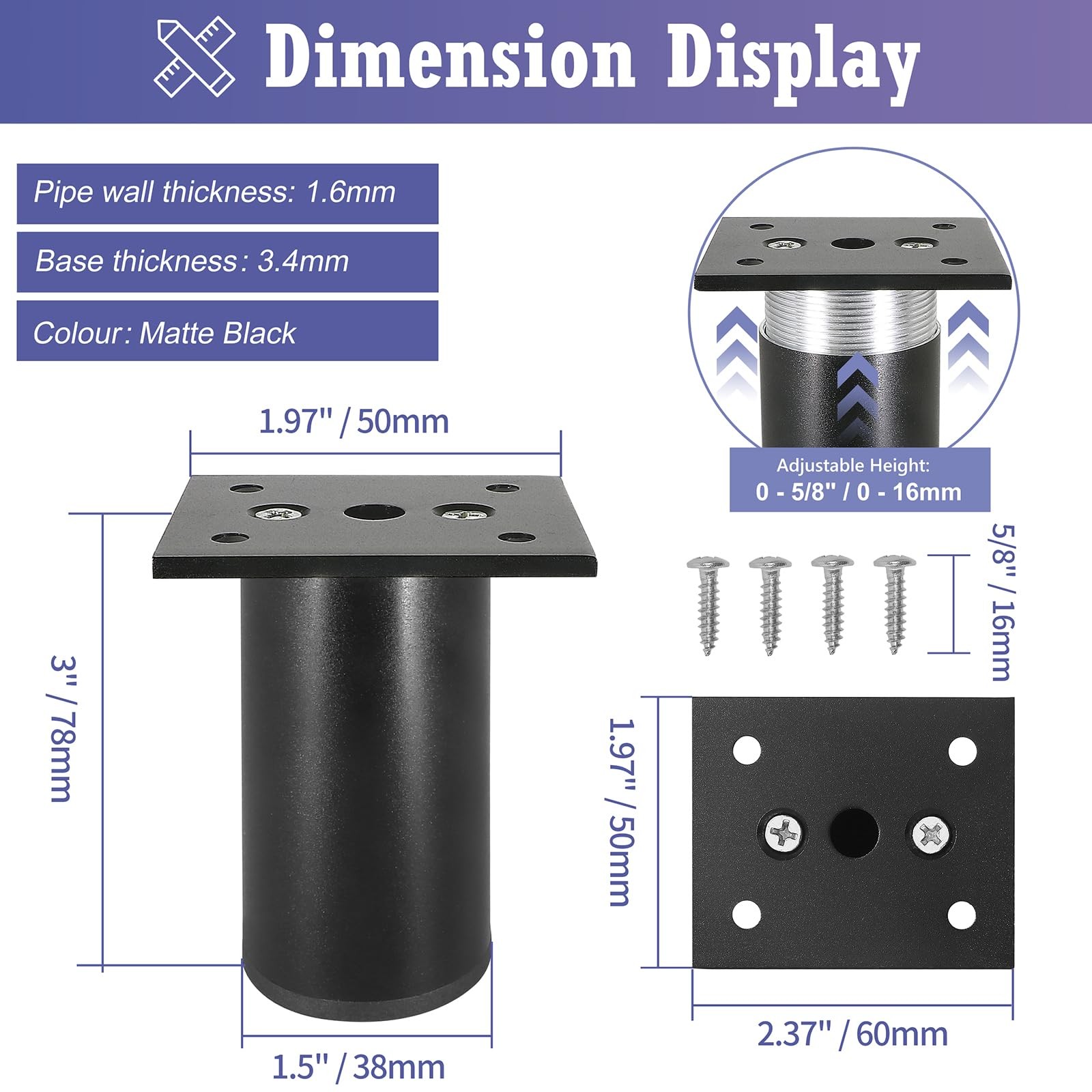 3 Inch Aluminum Alloy Furniture Legs Black Sofa Legs Short Table Legs Metal F…