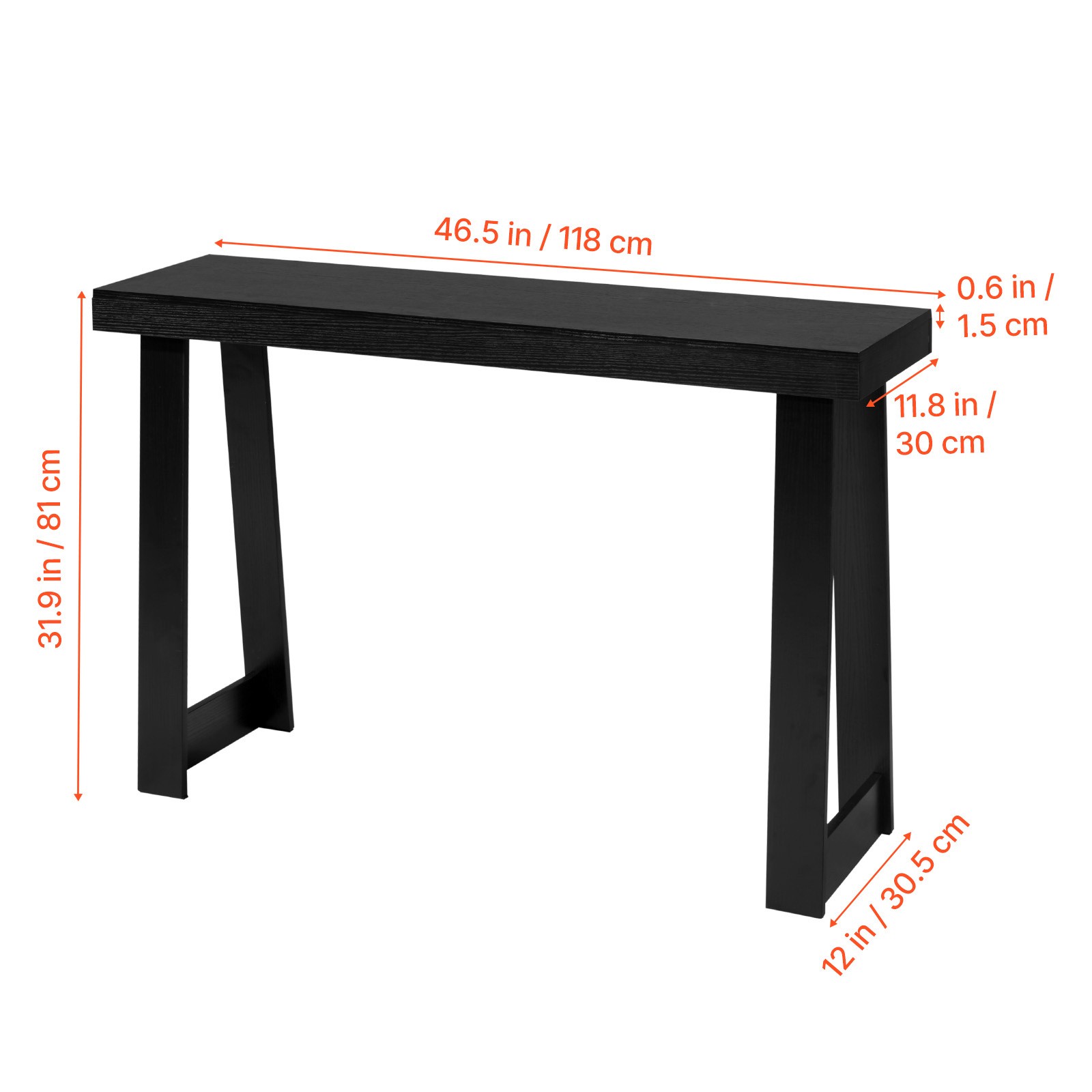 46.5″ Console Sofa Table, Narrow Behind Couch Desk, Black Wood