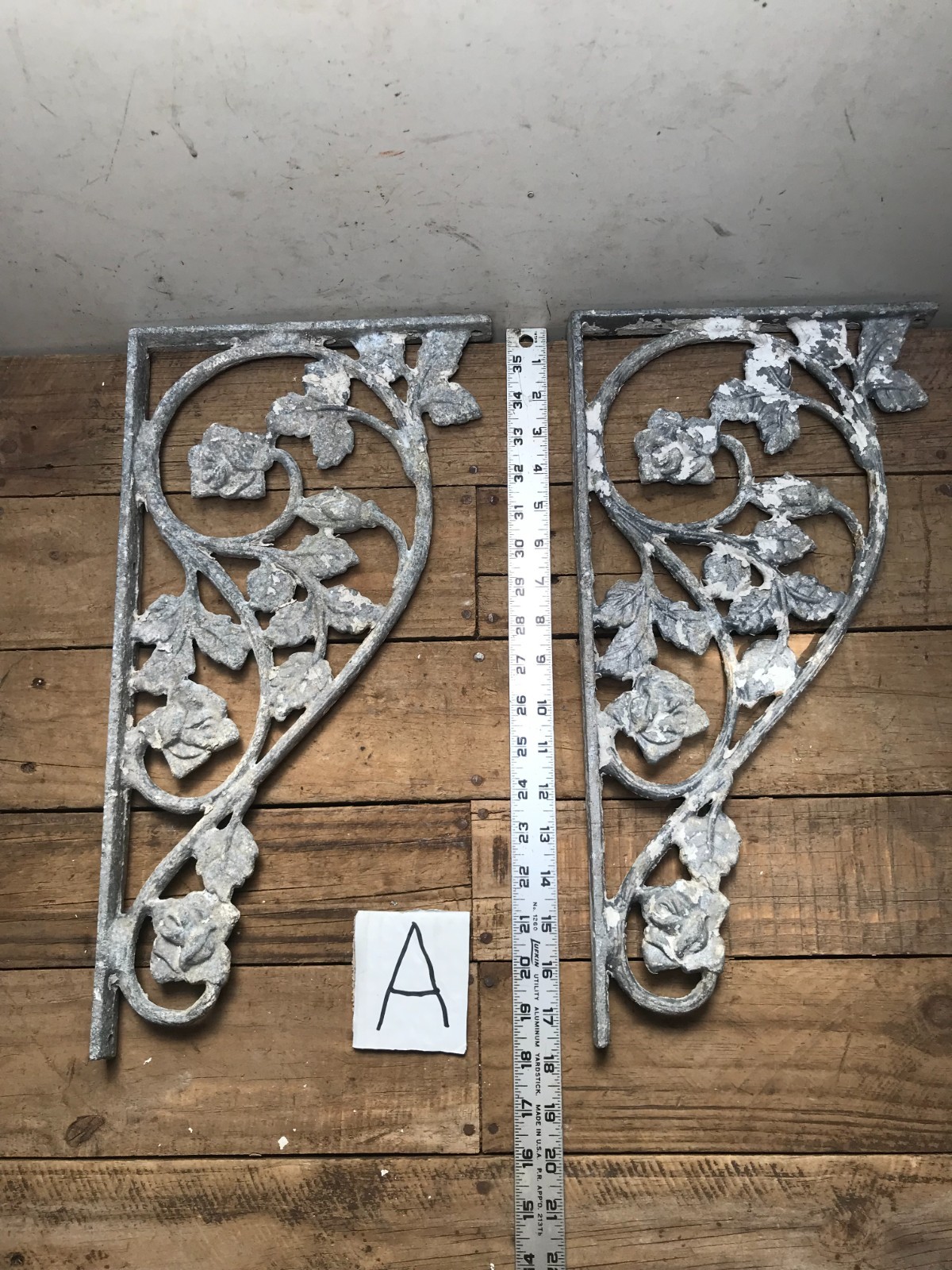 pair Large Victorian Flower & Vines style Cast Aluminum Shelf Brackets