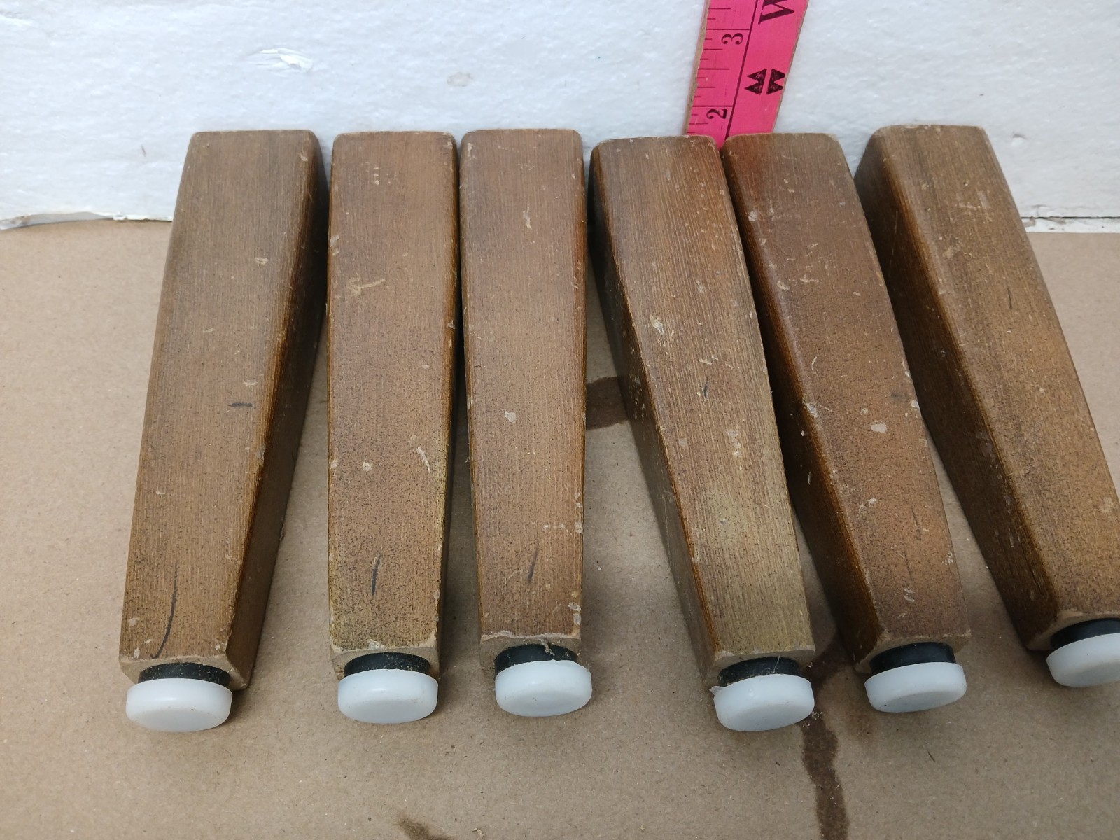 Vintage Tapered Wood Furniture Legs Set of 6 MCM Sofa Chair Cabinet 6″ w Glides