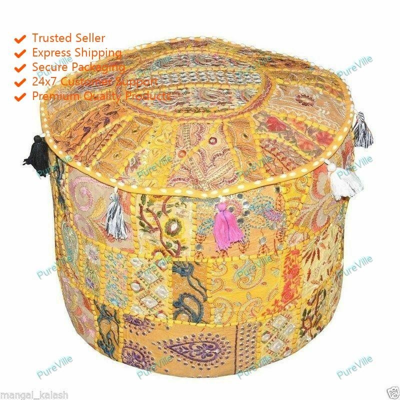 Indian Assorted Patch Work Cotton Foot Stool Seating Handcrafted Ottoman Pouf