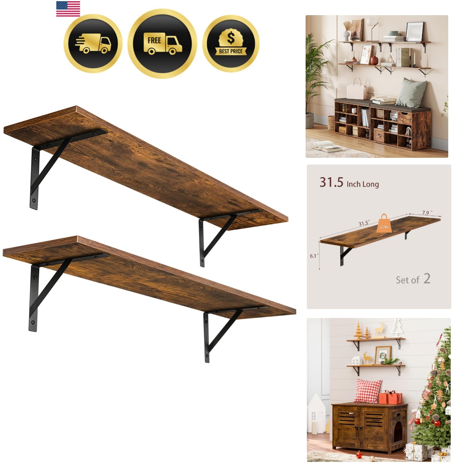 Long Wall Shelves, 31.5 Inch Wall Mounted Shelves Set of 2, Easy-to-Install, …