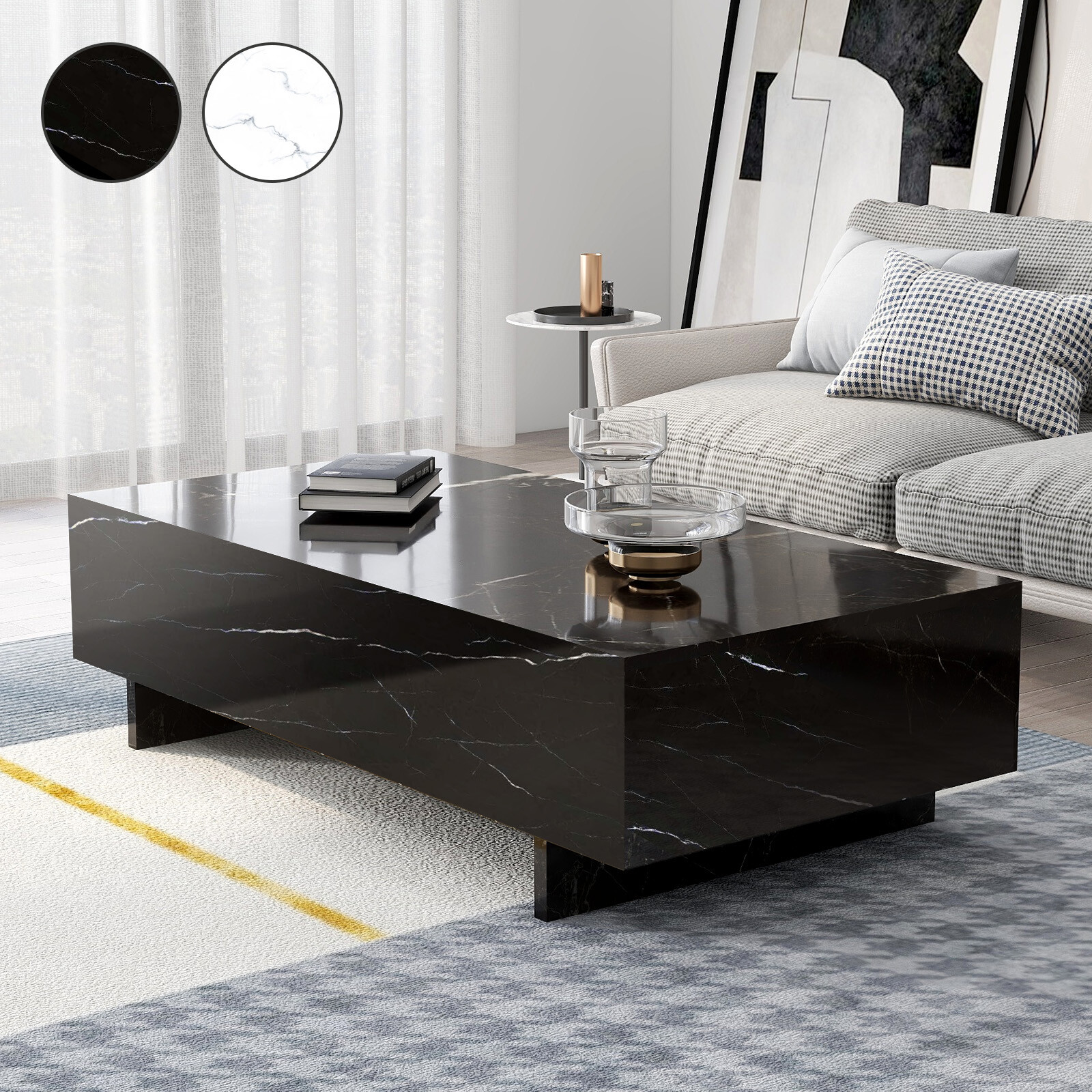 High Gloss White/Black Rectangle Coffee Table Living Room Home Furniture