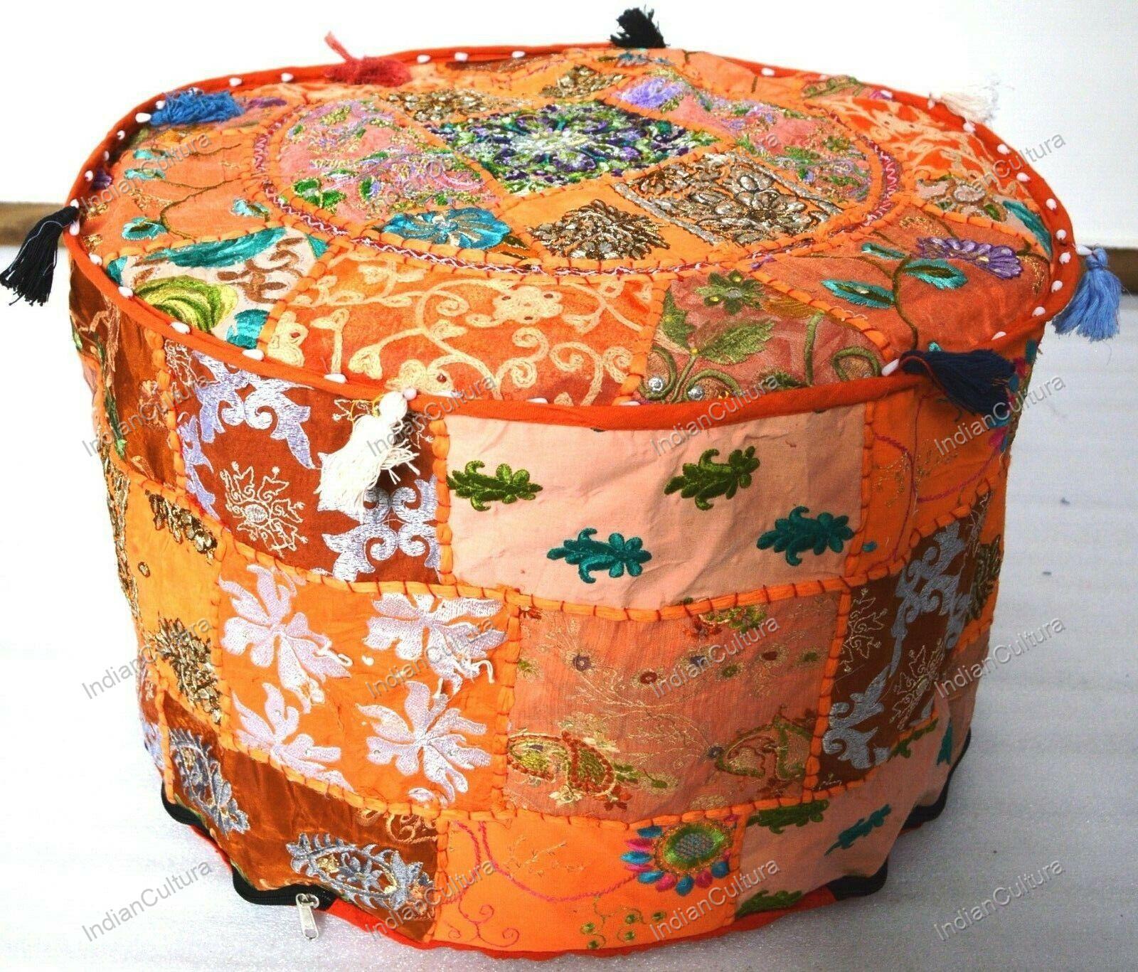 Hippie Gypsy Pouf Ottoman Vintage Assorted Patch Work Stool Cover Ethnic Decor