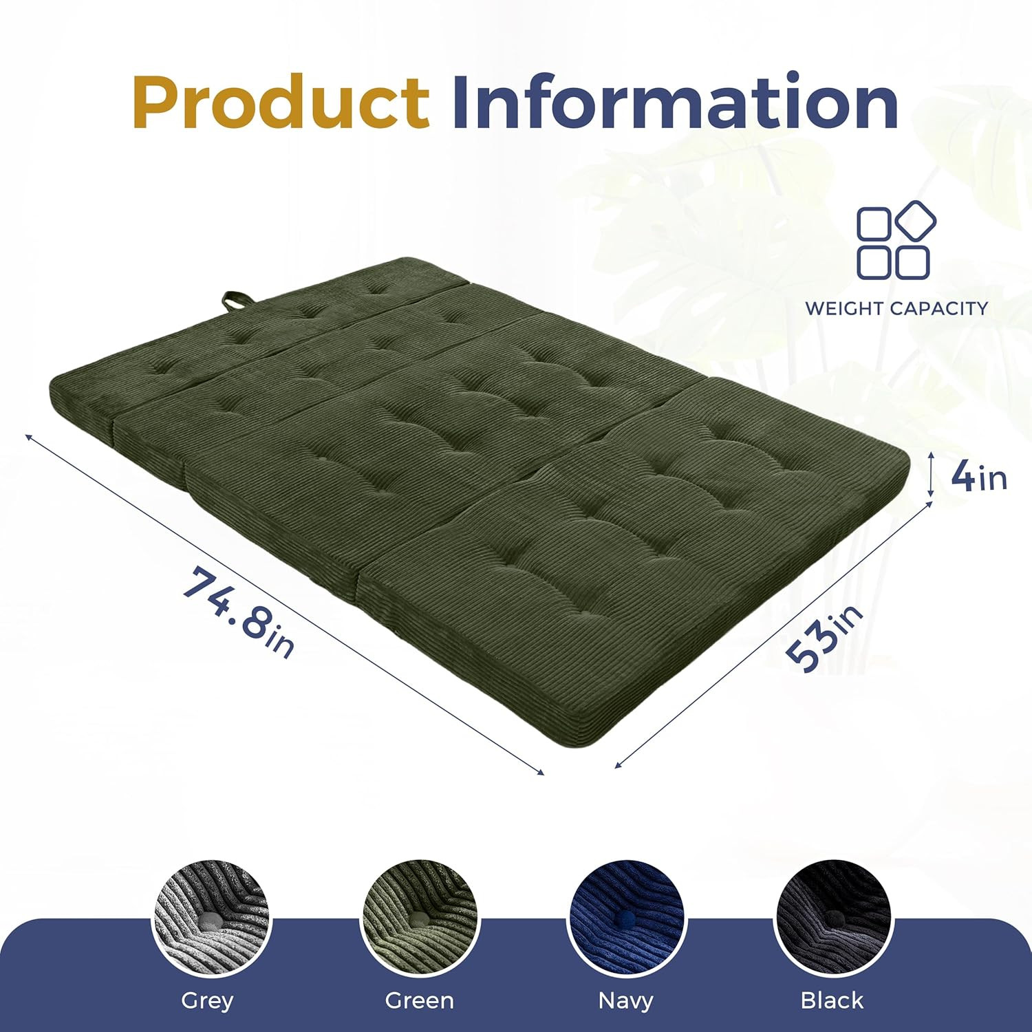 Foldable Sofa Couch Bed, 4 Inch Tufted Folding Couch, Portable Floor Couch with