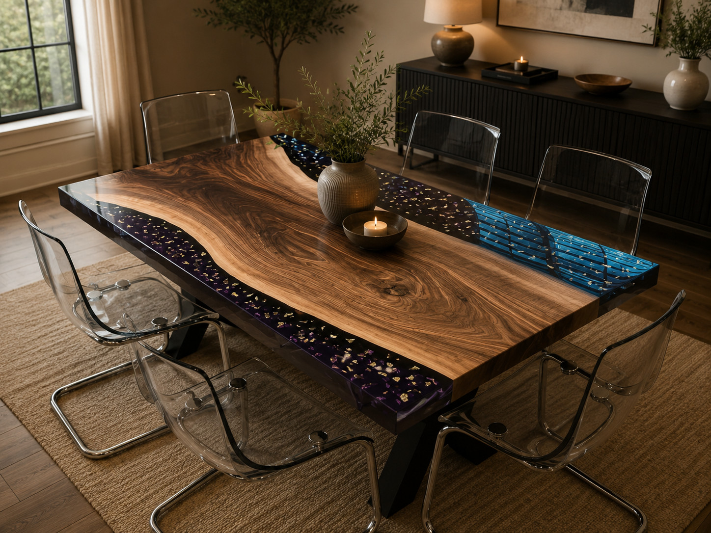 Live Edge Epoxy Table Wood Resin Dining Table Black River Table Luxury Furniture
