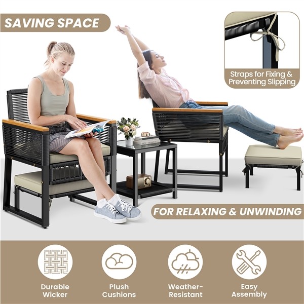 5pcs Patio Furniture Set Outdoor Rattan Furniture with Table for Garden Yard