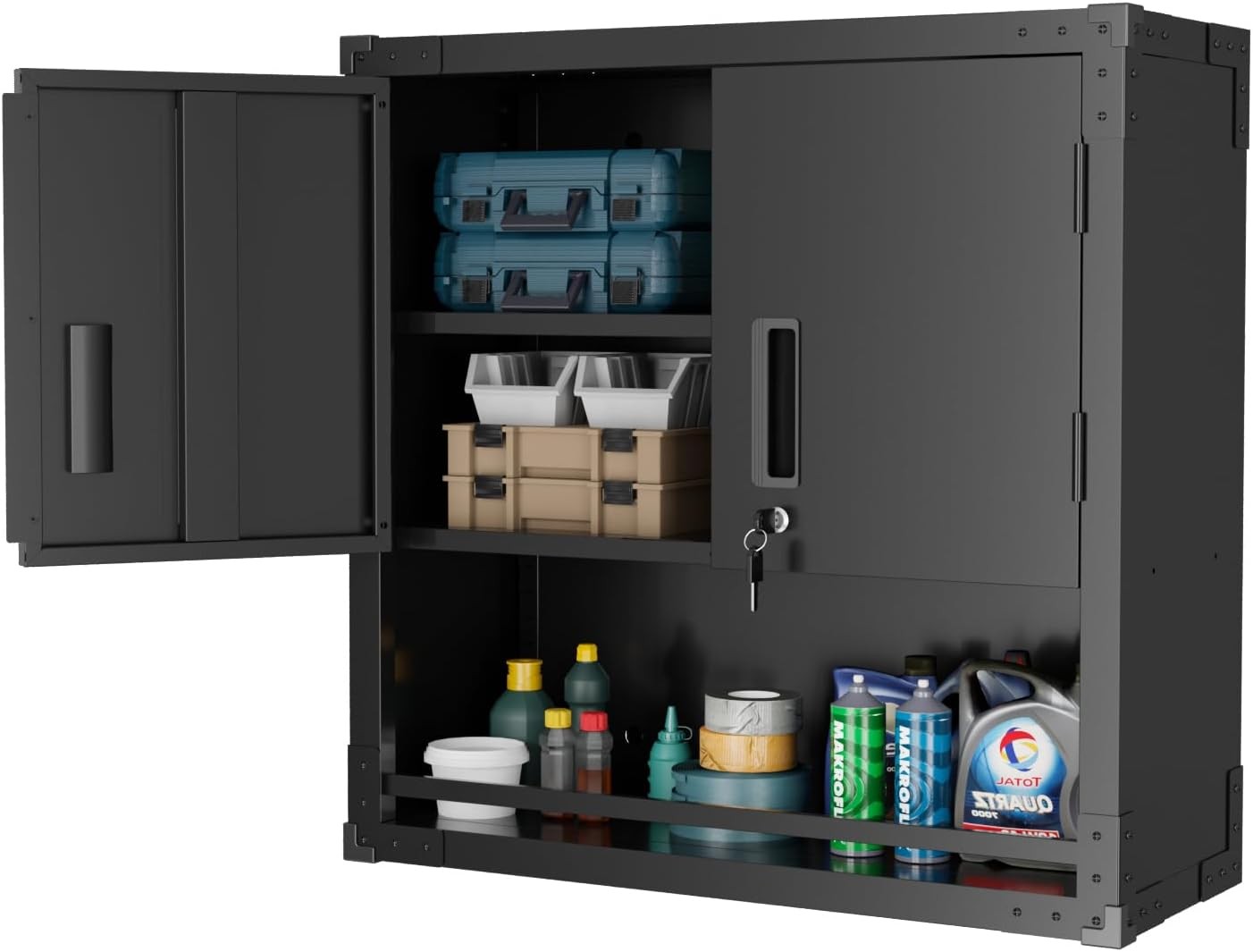 Garage Wall Cabinet with Locking Doors and Adjustable Shelf, Metal Wall Cabinet