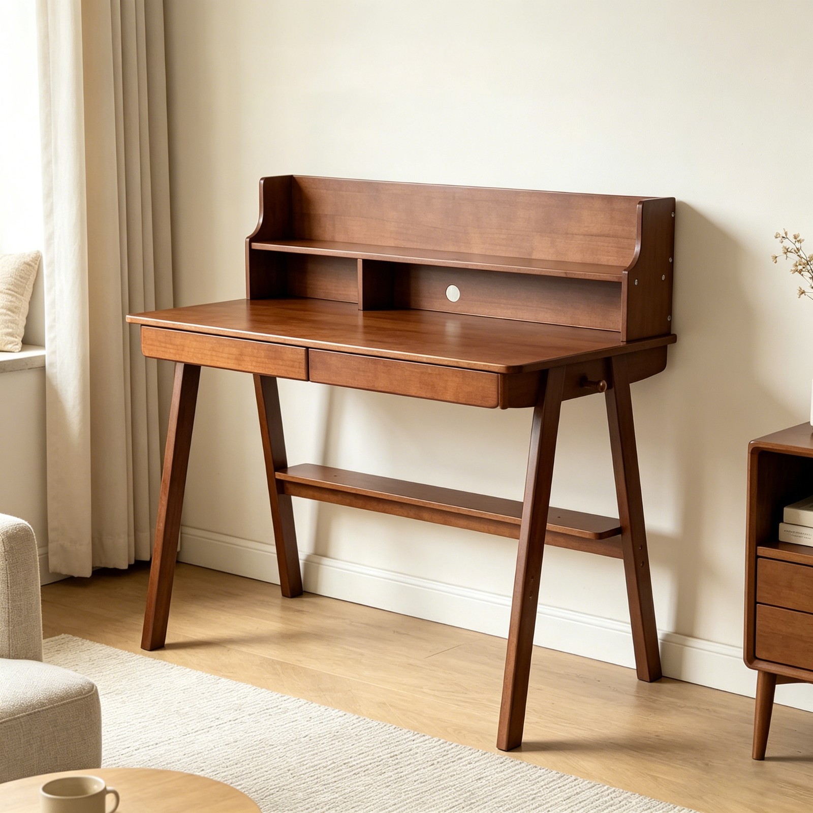 Mid Century Modern Computer Desk Gaming Writing Study Table With Storage Drawers