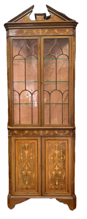 Stunning English Corner Cabinet In Mahogany Inlaid Original London Period