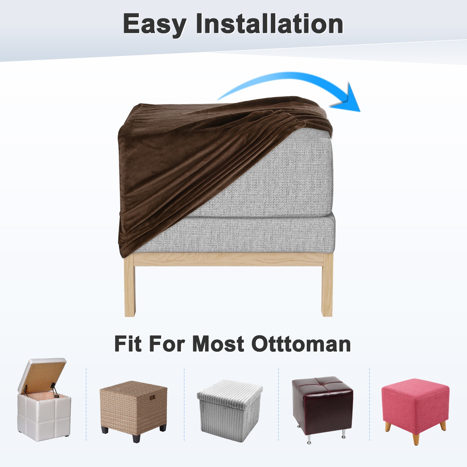 1-Pack 13″x13″x15″ Stretch Square Ottoman covers Footstool Protector Coffee