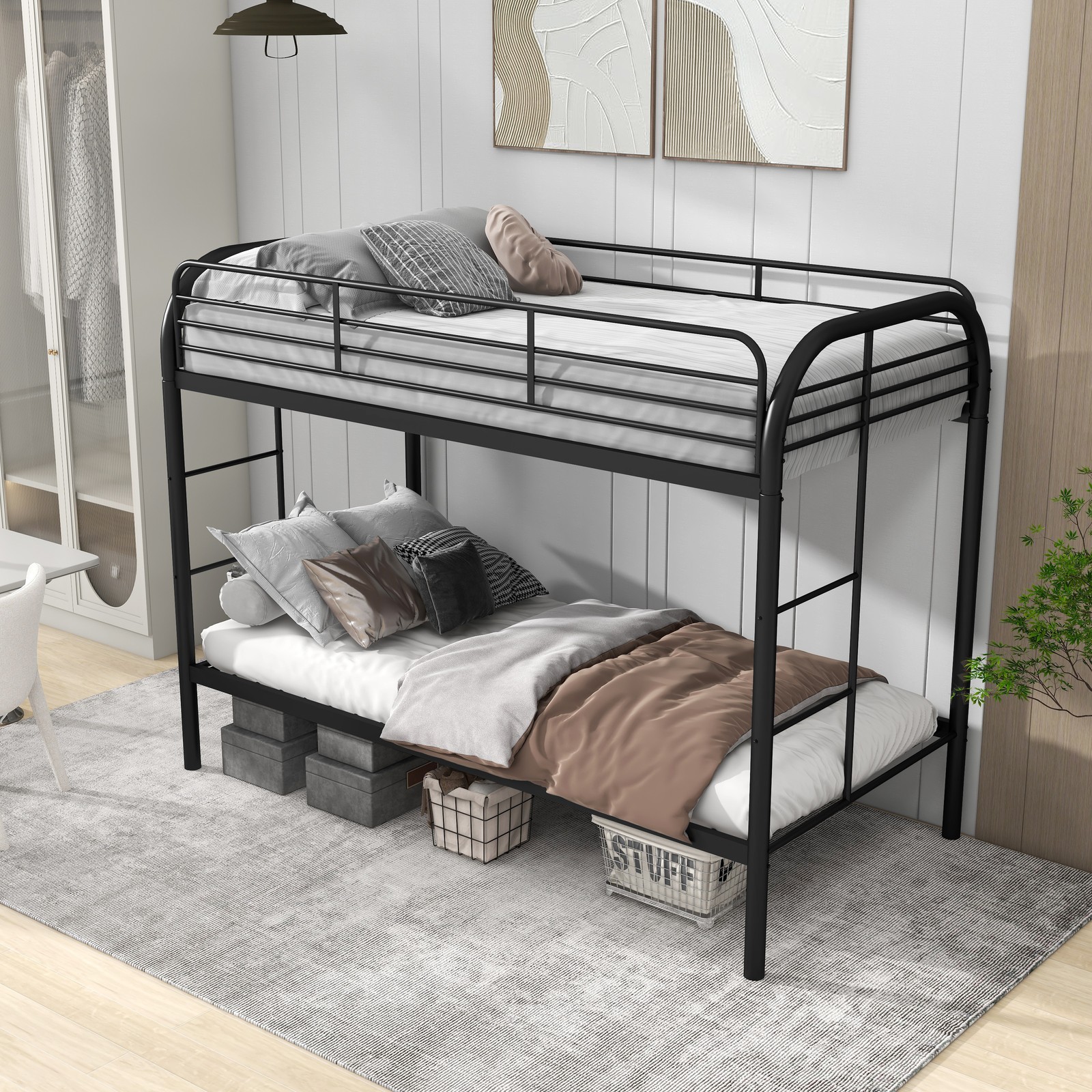 NEW Twin Over Twin House Bed Bunk Bed with Safety Protection for Dorms Apartment