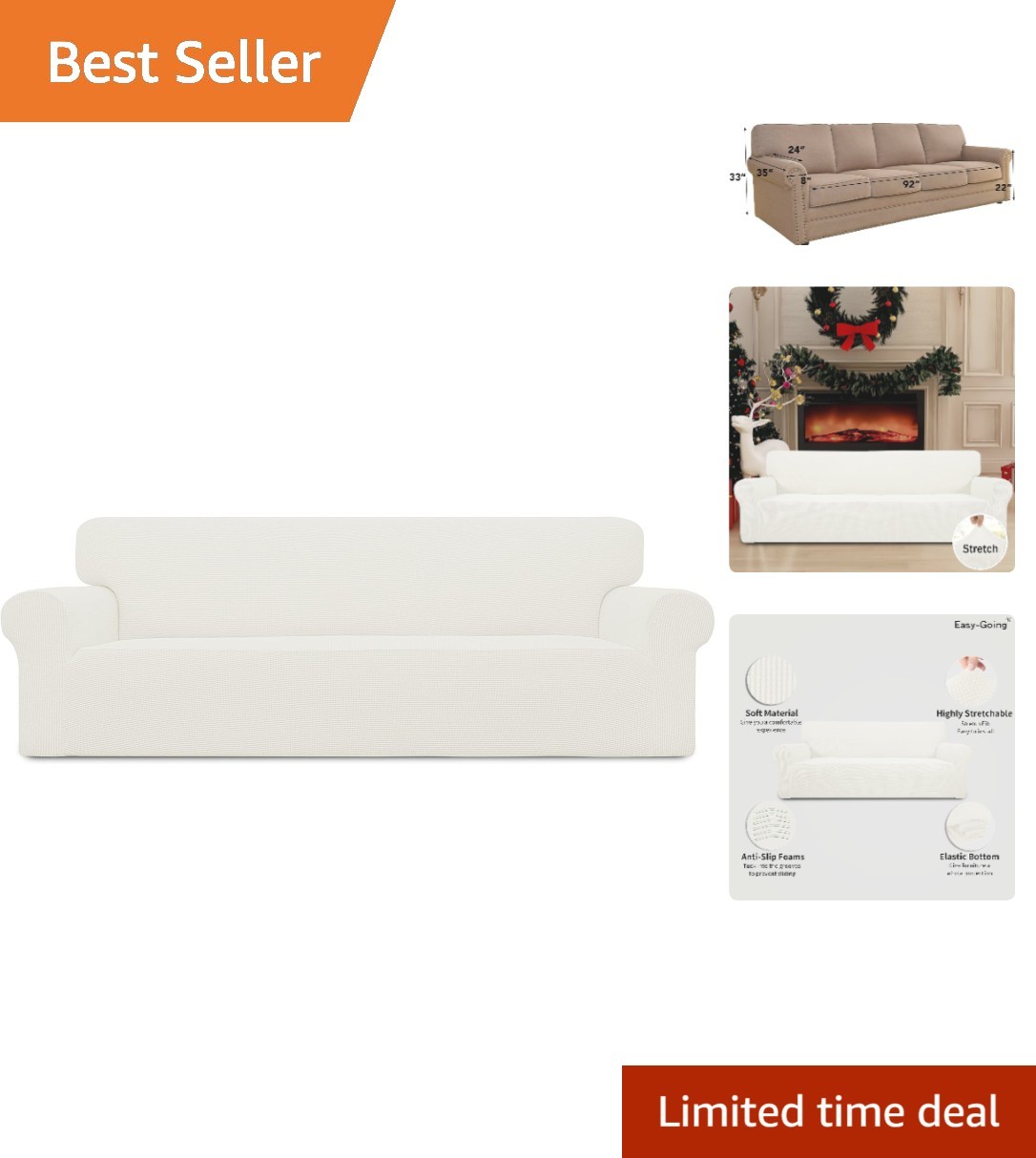 Oversized X-Large Cream Sofa Slipcover – Soft Jacquard for Elegant Homes