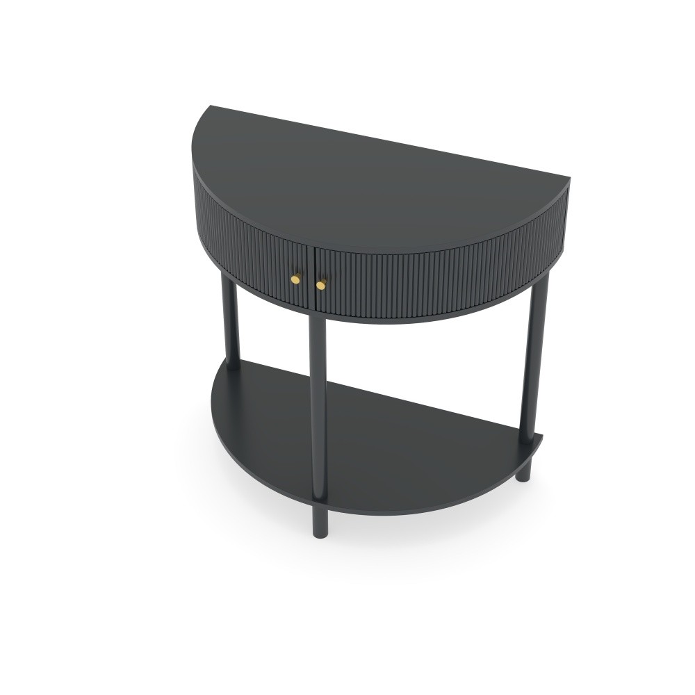 Wave-Pattern Demi-Lune Console Table, Dark Gray, 2 Drawers & Shelf