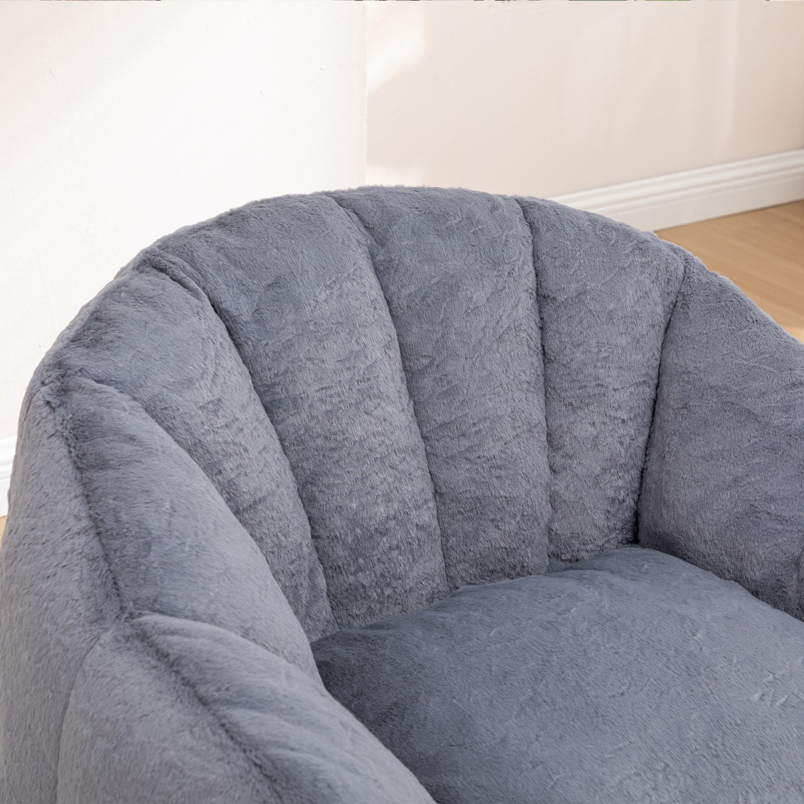 Giant Bean Bag Sofa Chair with Armrests, High-Density Foam, Gray Faux Fur