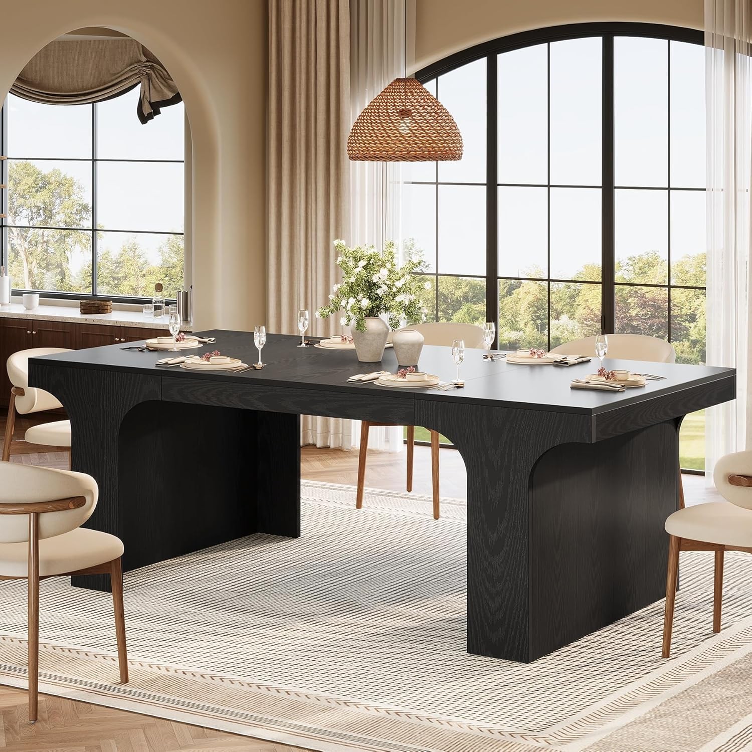 70.87 Inch Rectangular Dining Table Large Farmhouse Wooden Kitchen Table for 6-8