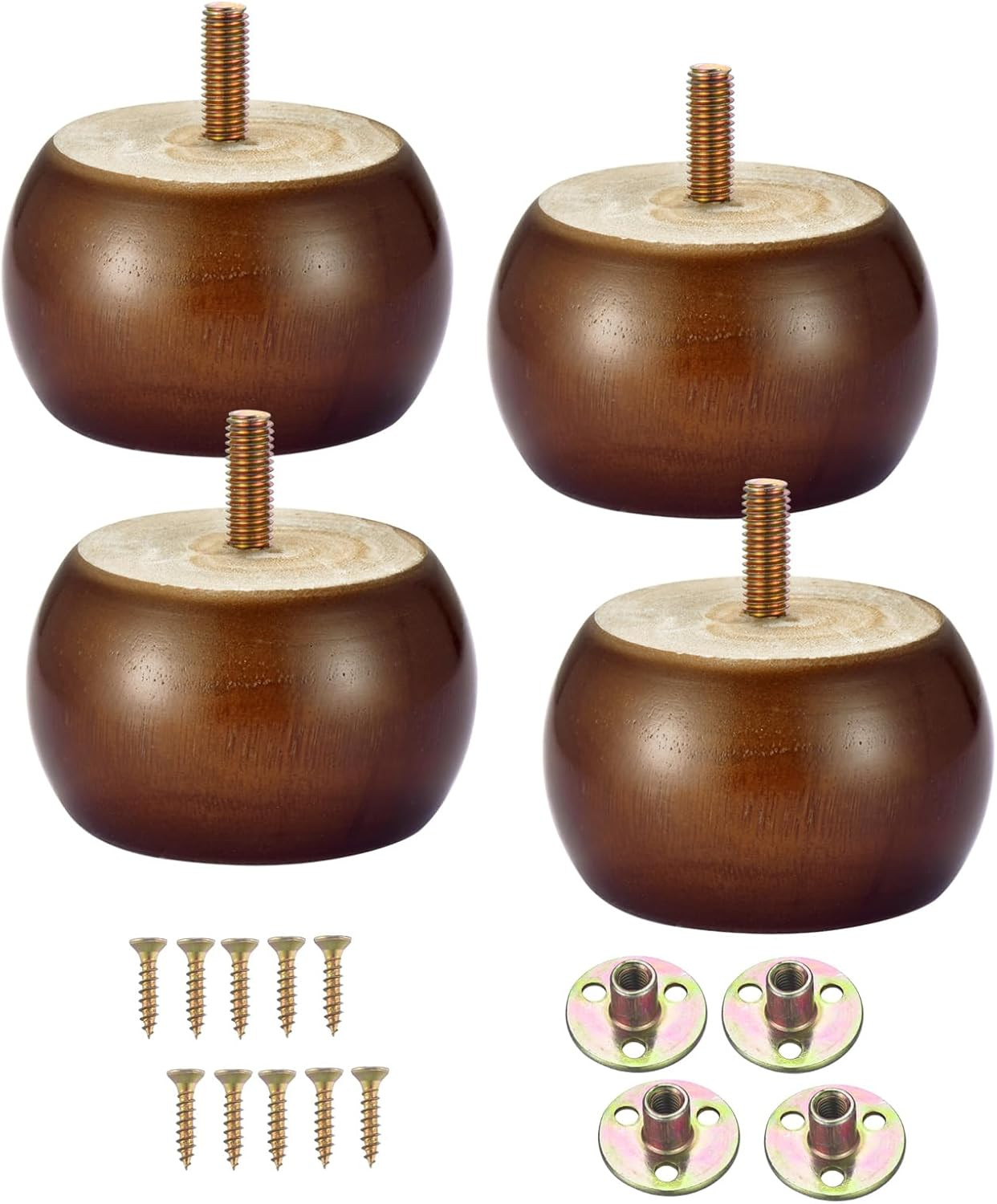 4PCS Wood Furniture Legs 2 Inches Furniture Legs with Bolt Walnut Sofa Legs Couc