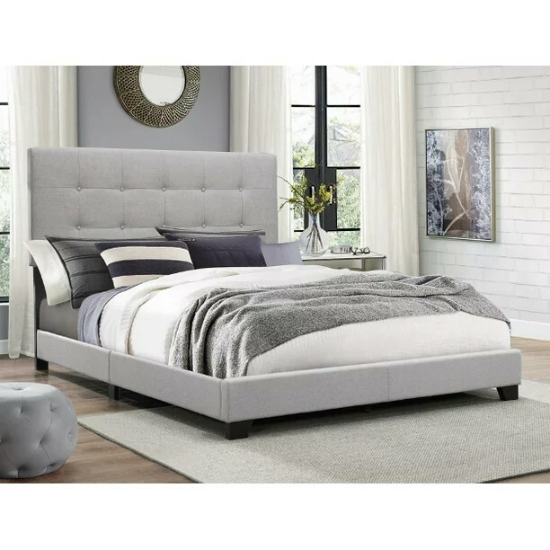  Crown Mark Florence Gray Panel Bed Frame Queen Size Tufted Easy To Assemble