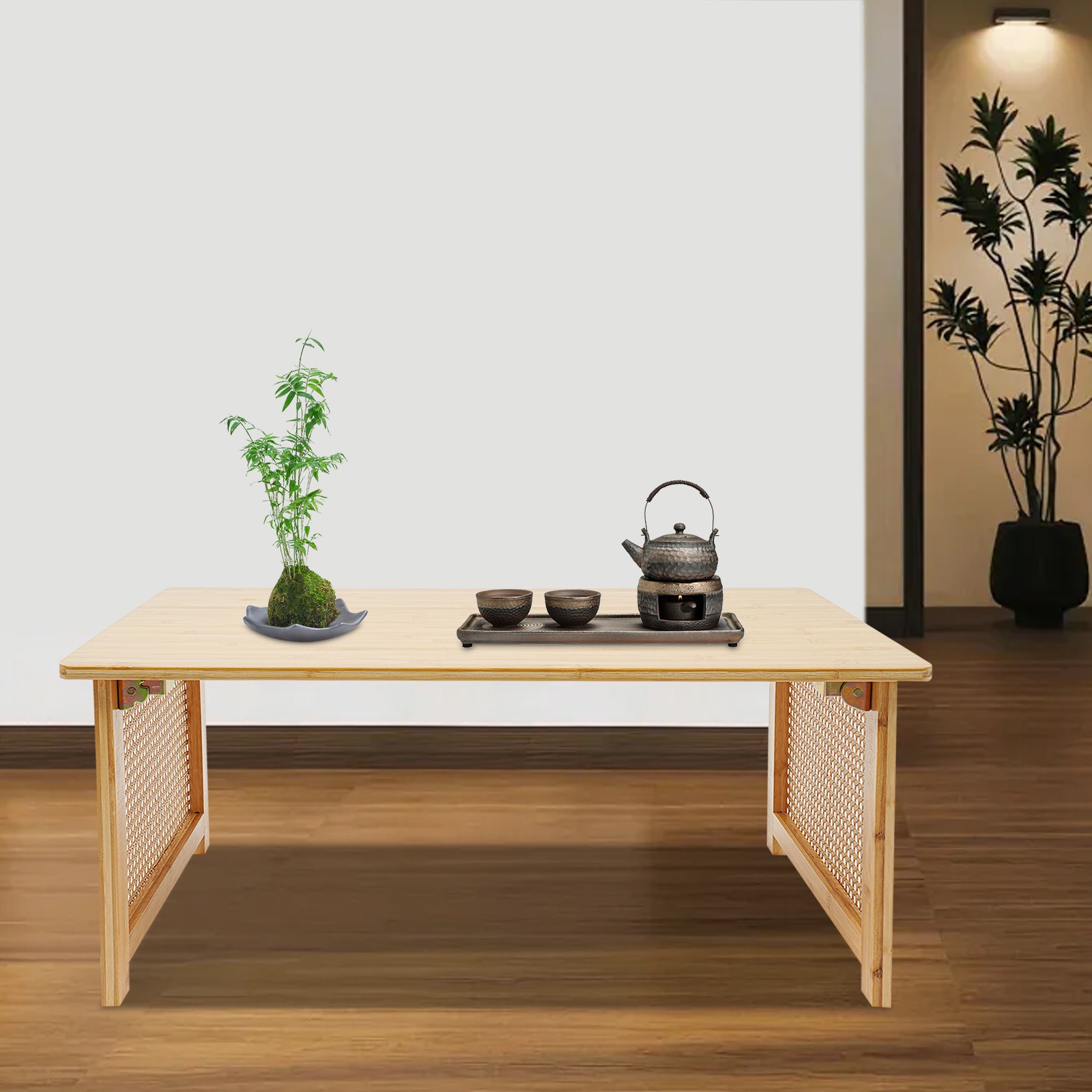 Bamboo Foldable Folding Floor Low Coffee Table for Sitting on The Floor