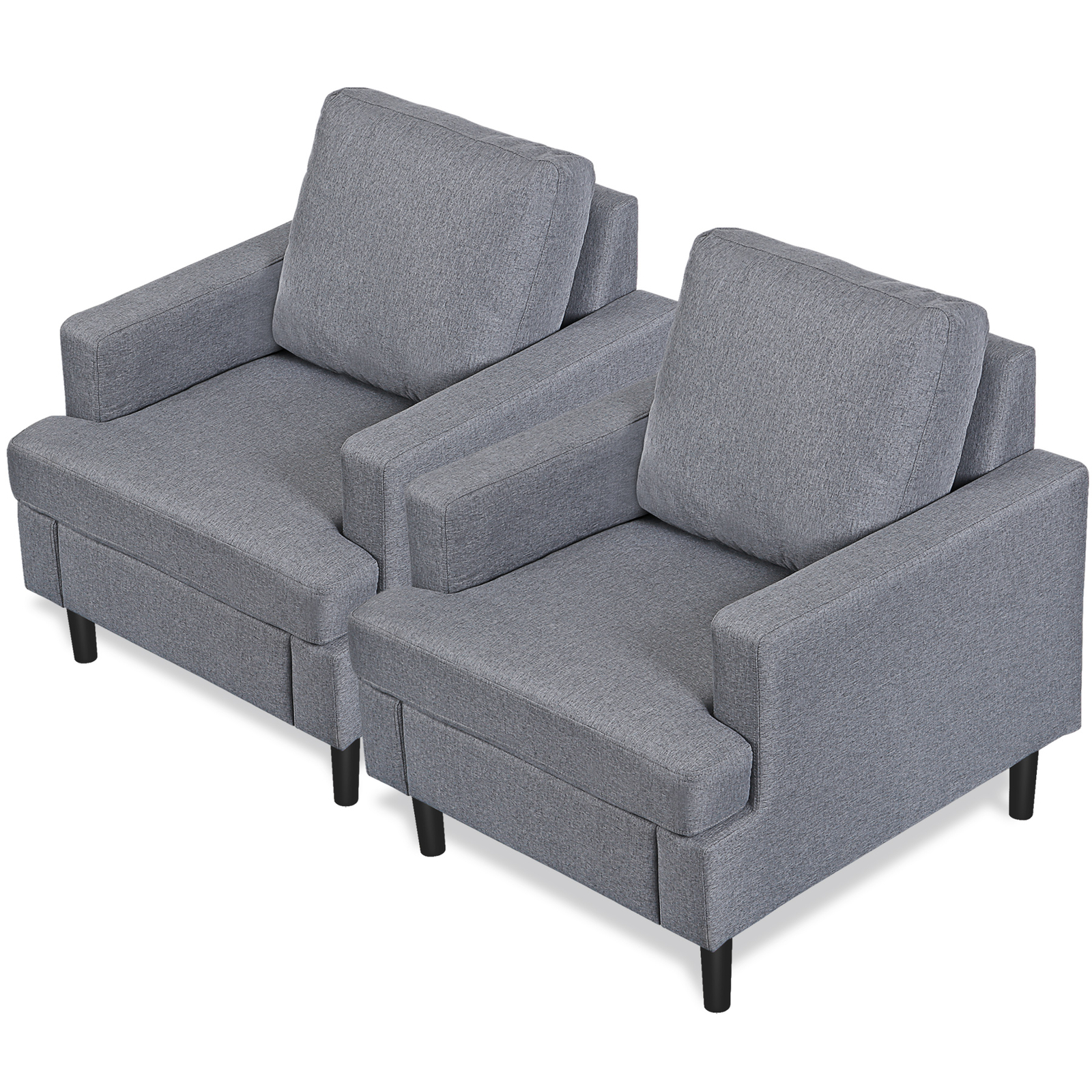 2X Mid Century Linen Fabric Living Room Chair with Arms for Reading Bedroom Gray