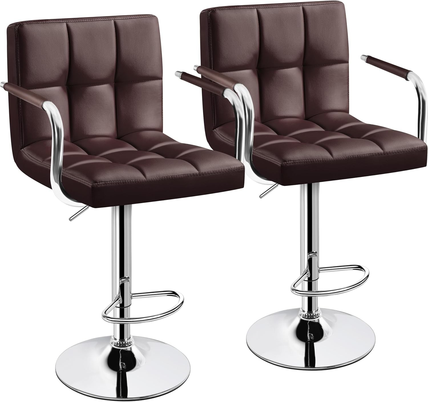Bar Stools Set of 2 Adjustable PU Leather Swivel Barstools Modern Counter Stools