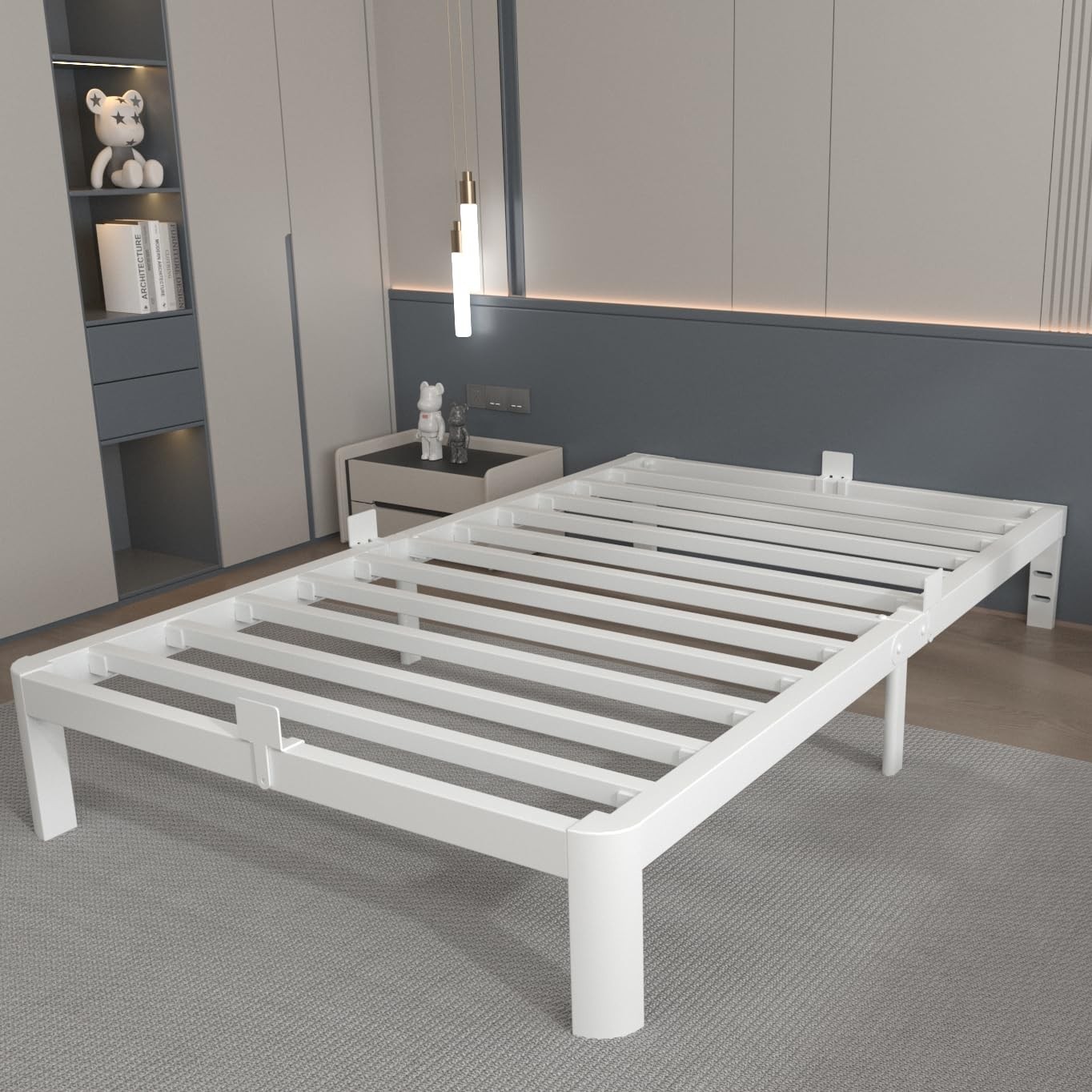 KOSOSO White 10 Inch Twin Bed Frames, Metal Bed Frame Twin Size Anti-Slip