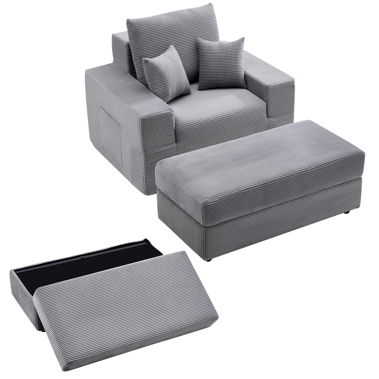 VEVOR Chaise Lounge Chair 44 in Boneless Modular Chaise Lounge Indoor Grey