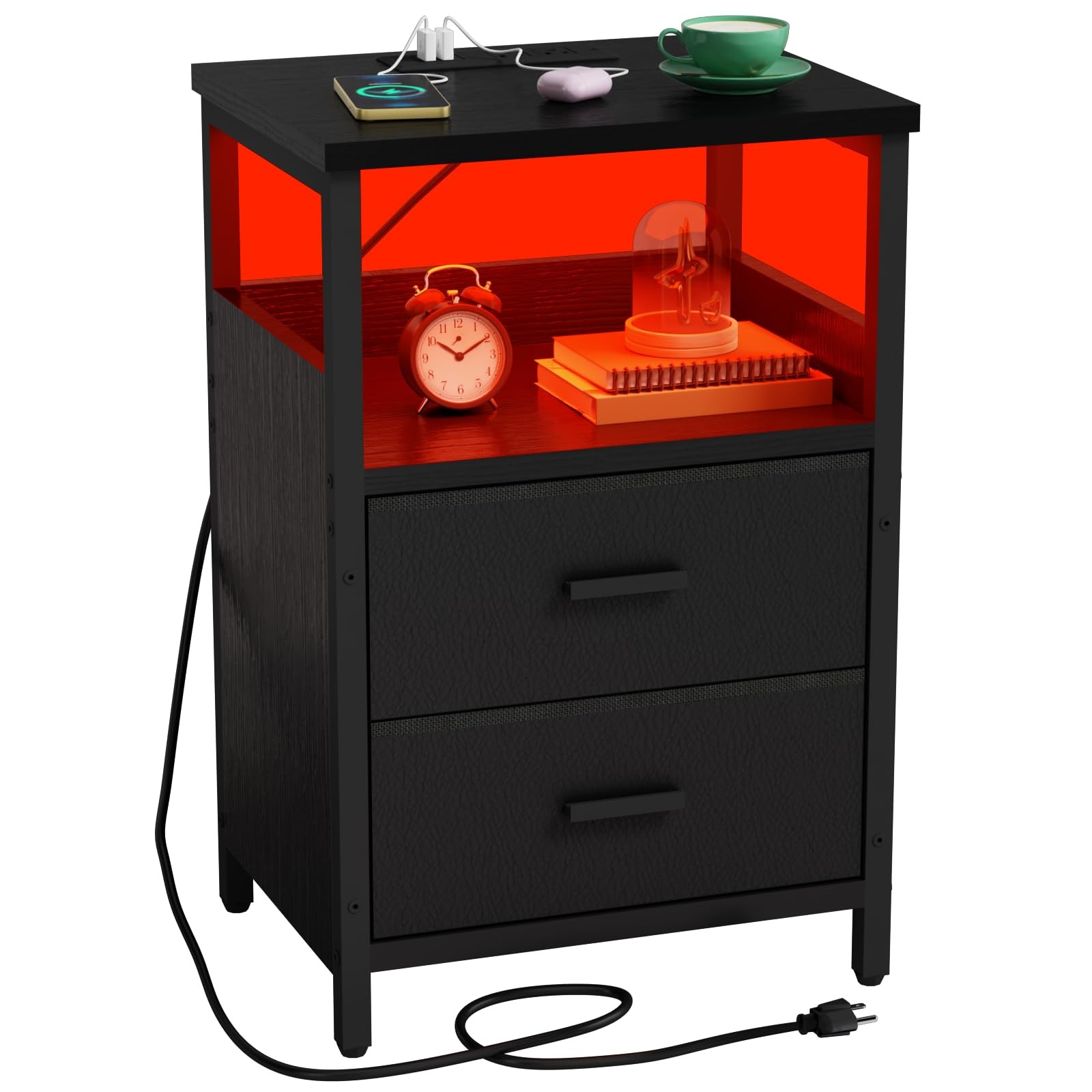 LED Nightstand with Charging Station 23.94×15.73×11.8in USB Ports – Smart