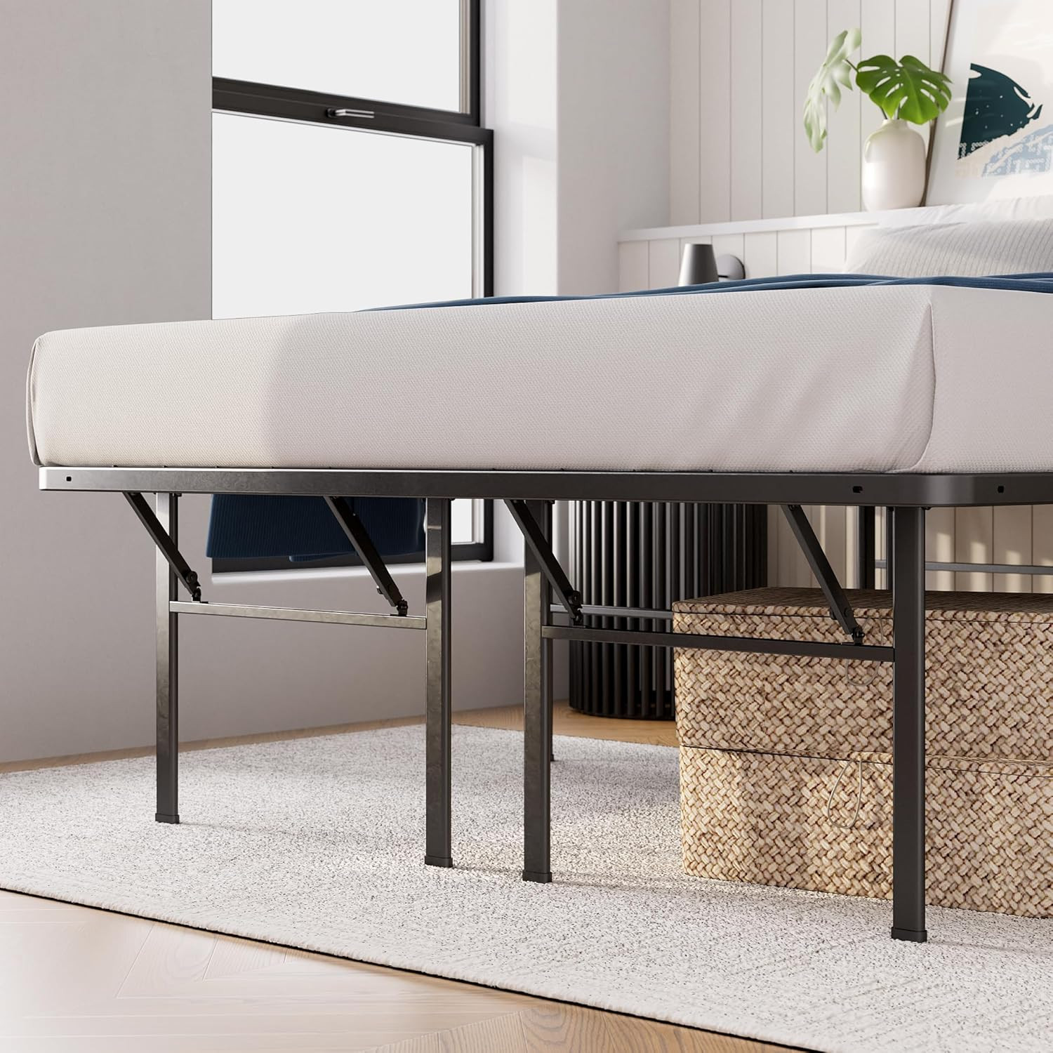 Heavy Duty 18″ Metal Platform Bed Frame – No Box Spring Needed, Queen Size