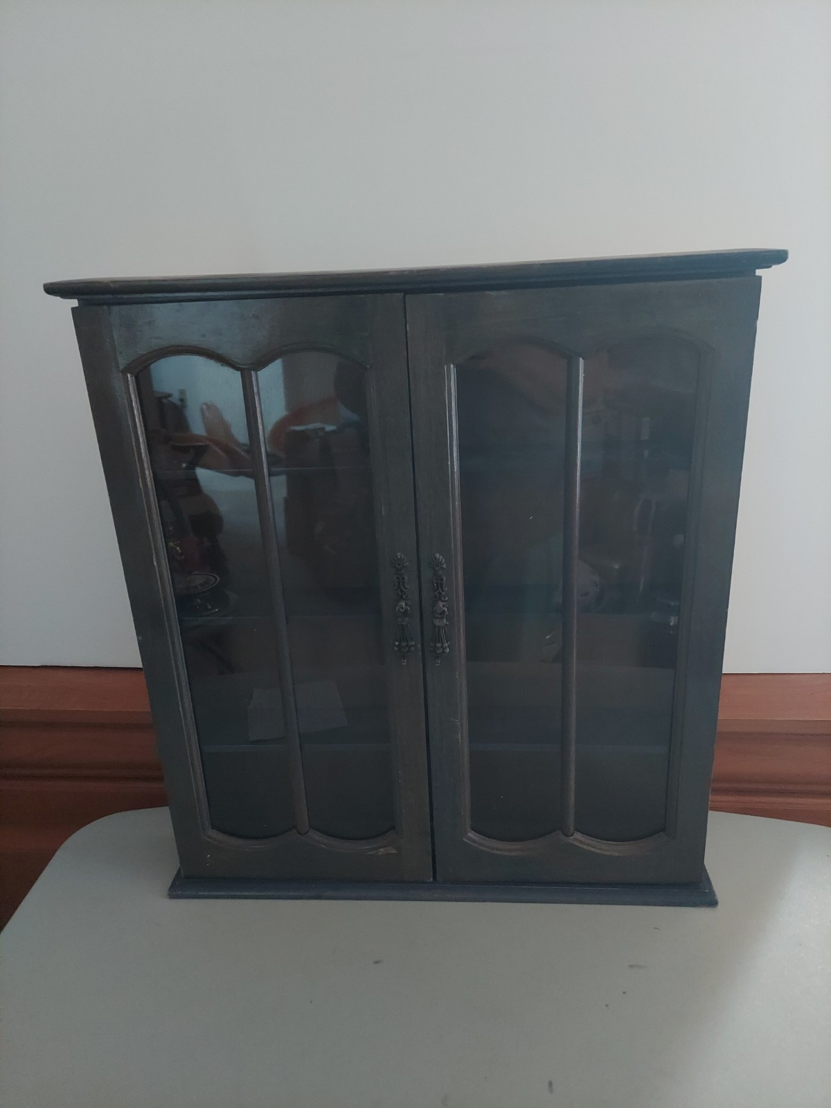 Wood Wall Display Cabinet 4 Shelves Antique Green Finish 17.5″Hx15.25″Lx3″W