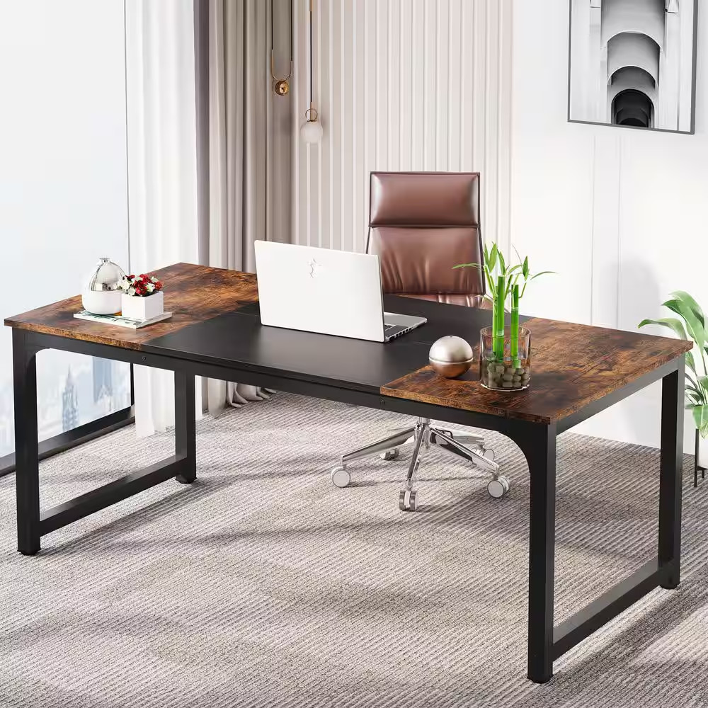 Capen 70.8 In. Rectangle Rustic Brown Engineered Wood Conference Desk 6 Ft. Meet