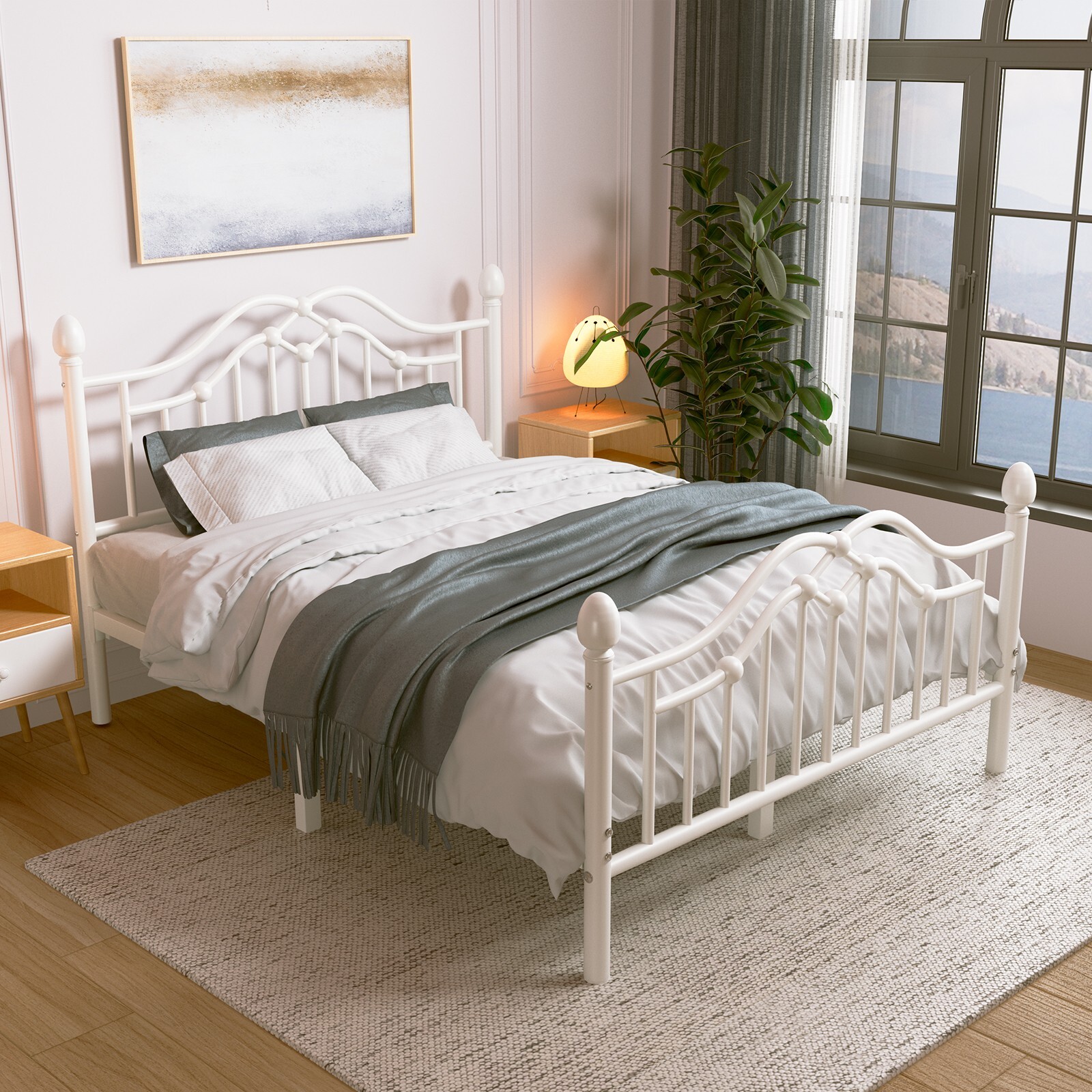 12” Twin Full Queen Metal Platform Bed Frame with Victorian Vintage Headboard